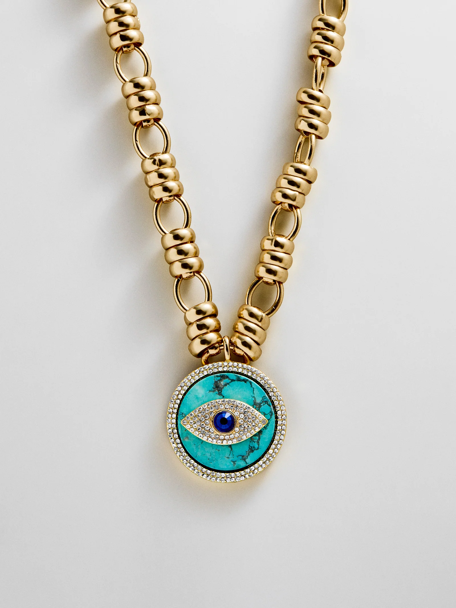 Sohla Evil Eye Statement Necklace - Gold/Turquoise - Image 3