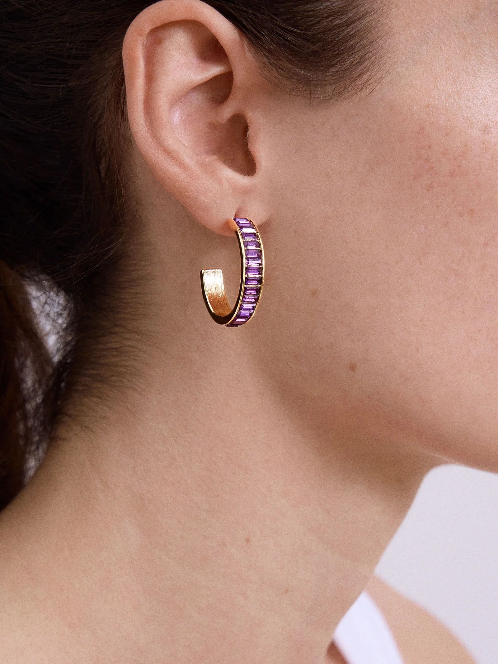 Game Day Baguette Hoop Earrings - Dark Purple - Image 2