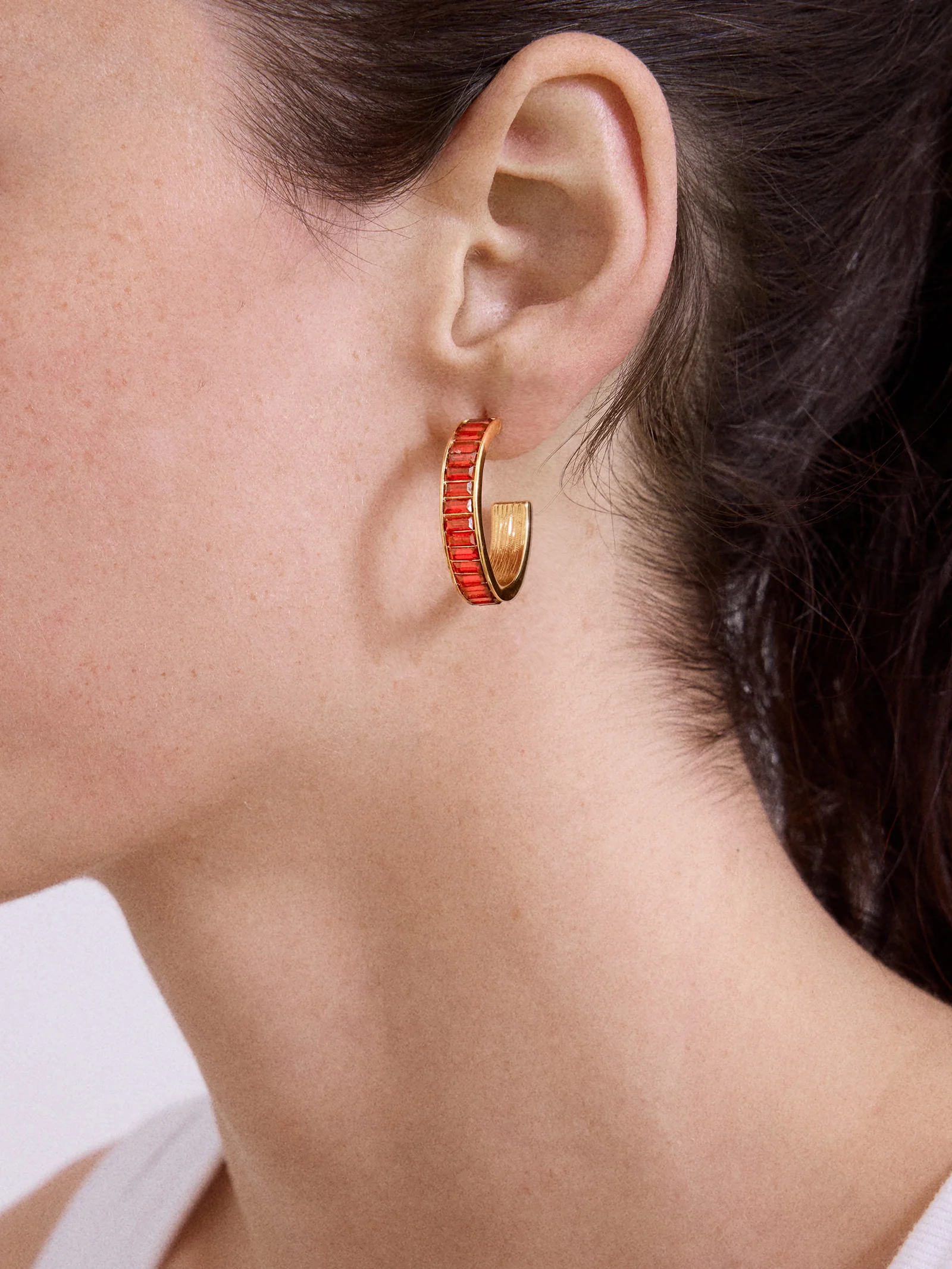 Game Day Baguette Hoop Earrings - Red - Image 2