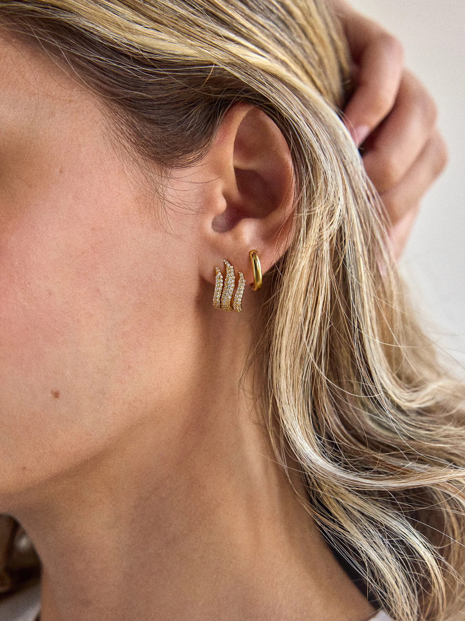 Giselle 18K Gold Earrings - Gold/Pavé - Image 2