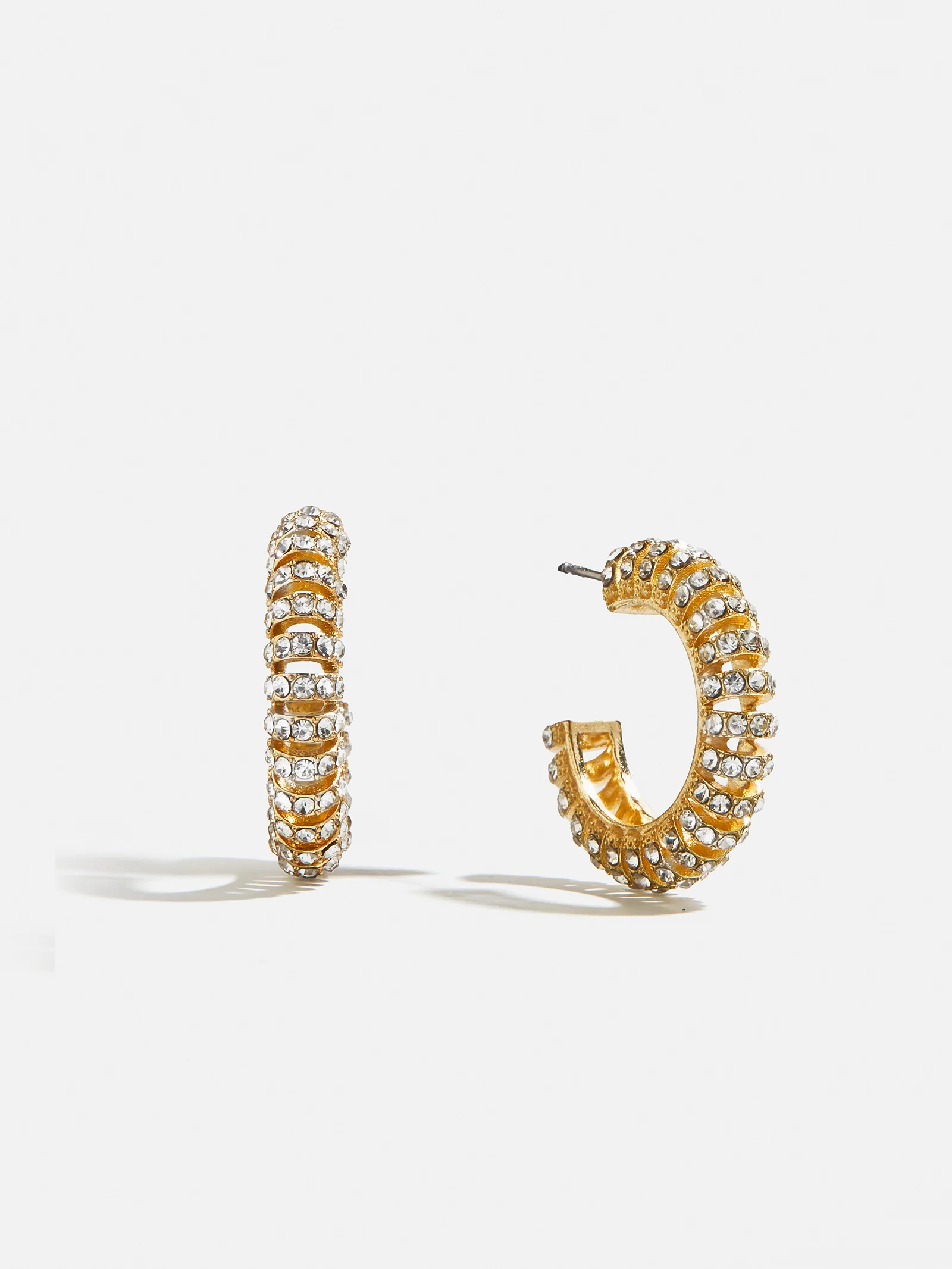 Gold and Crystal Tube Hoop Earrings - Gold/Pavé