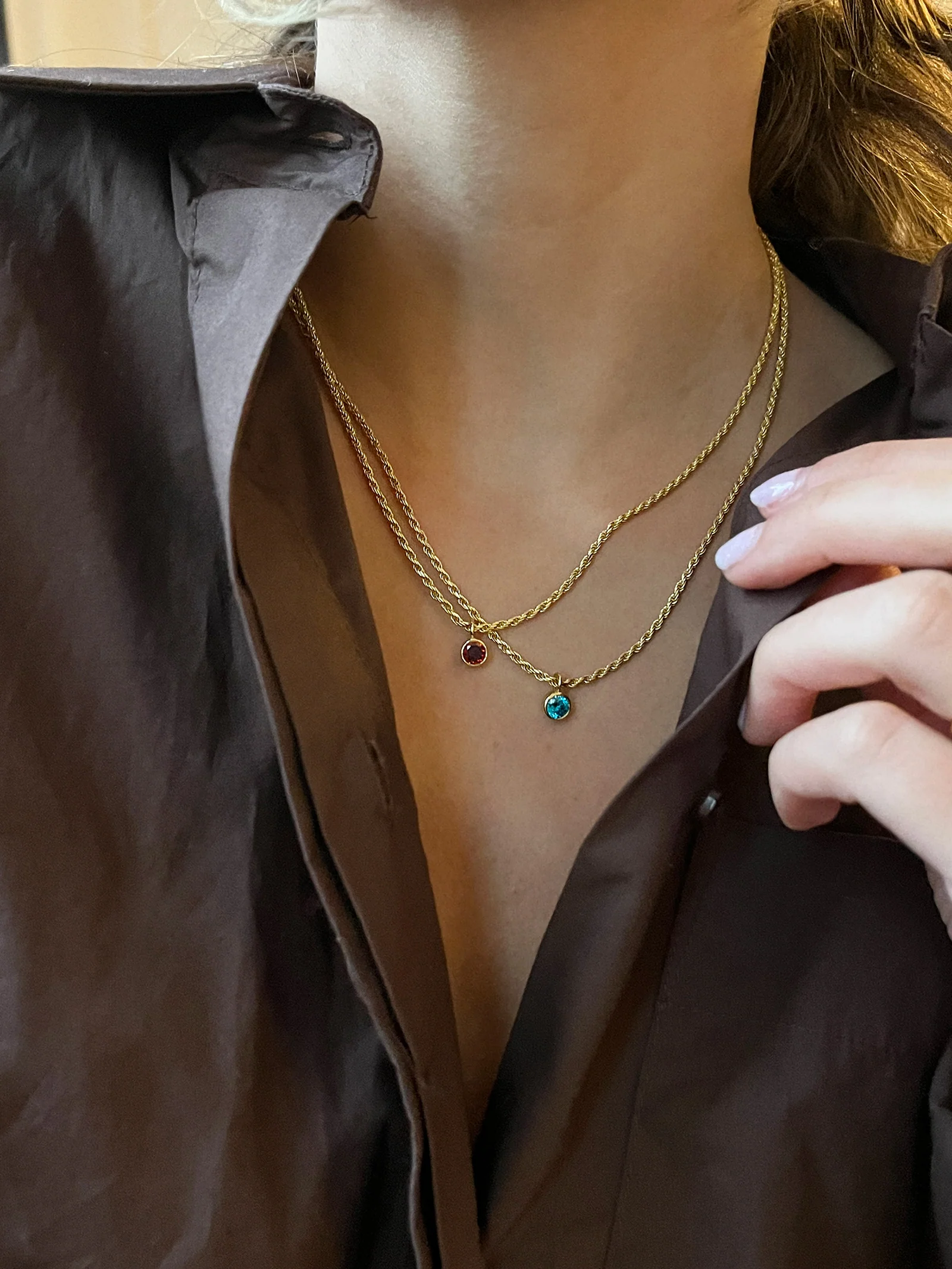 Florence 18K Gold Plated Sterling Silver Birthstone Necklace - Emerald - Image 2