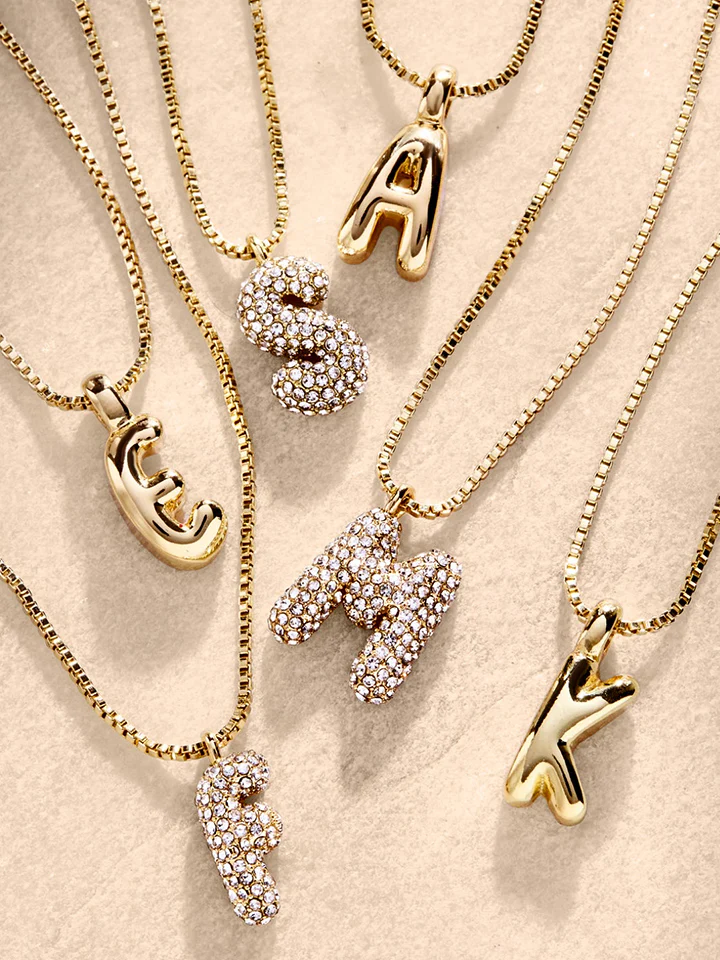 Gwen Mini Bubble Initial Necklace - Gold - Image 32