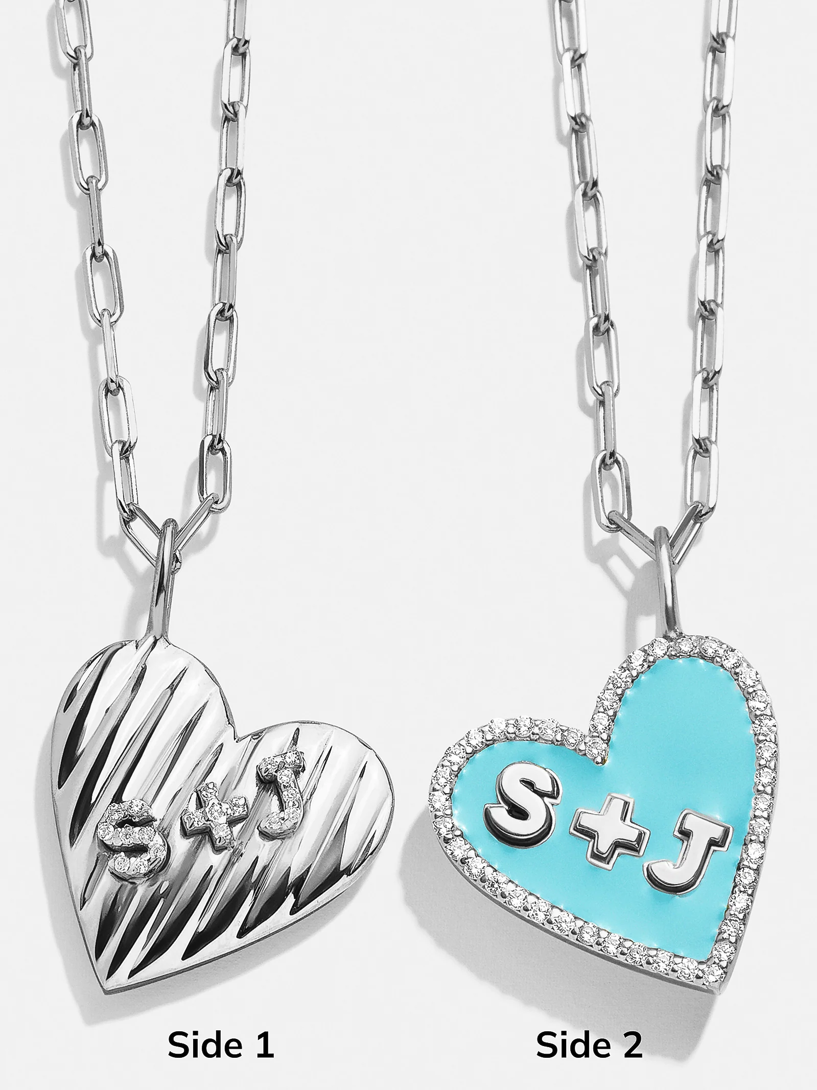 Reversible Sterling Silver Custom Heart Necklace - Pavé/Silver - Image 4