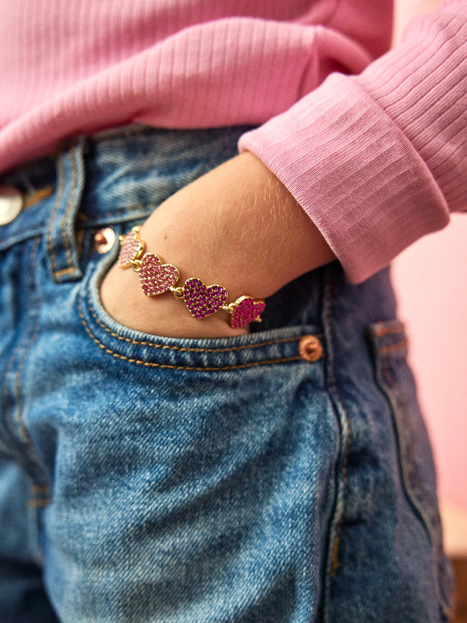 Hearts for Days Kids' Crystal Heart Bracelet - Pink Multi - Image 2