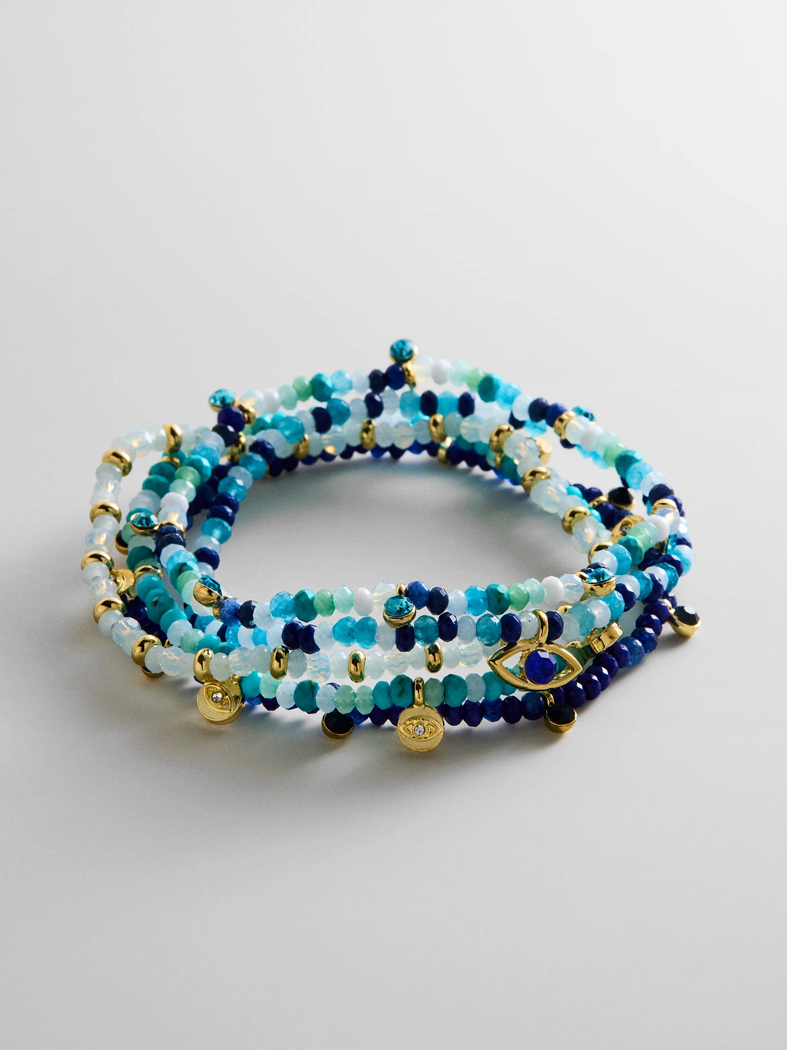 Indya Evil Eye Layered Bracelet Set - Blue Multi - Image 3