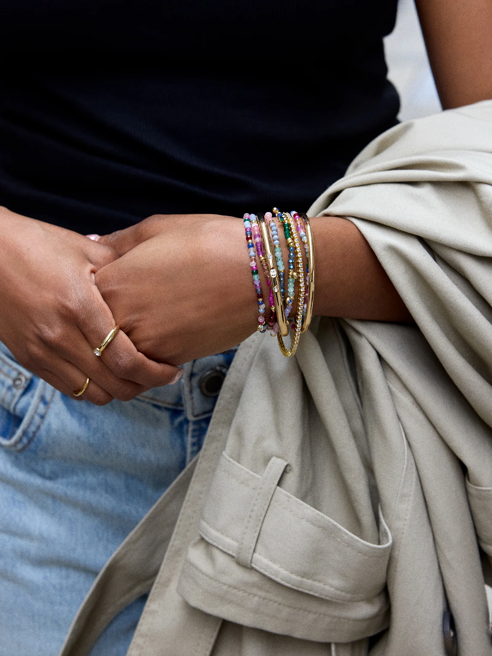 Indya Semi-Precious Layered Bracelet Set - Dark Multi - Image 2