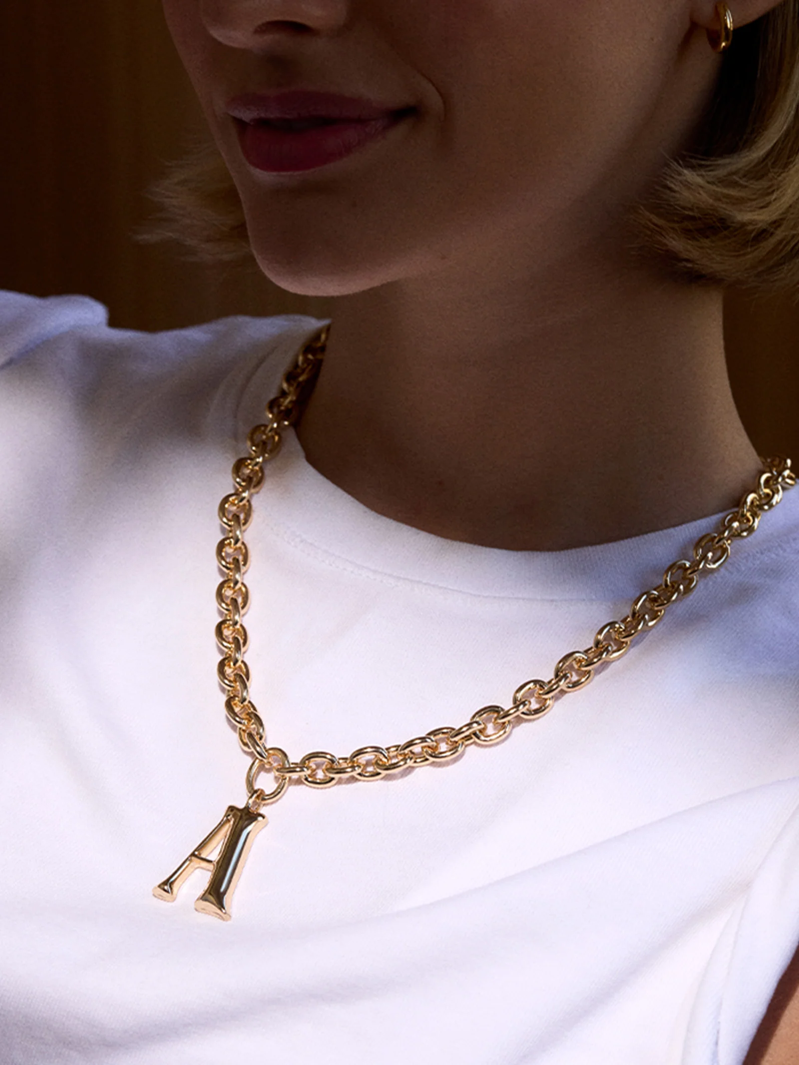 Chunky Charm Initial Necklace - Gold - Image 28