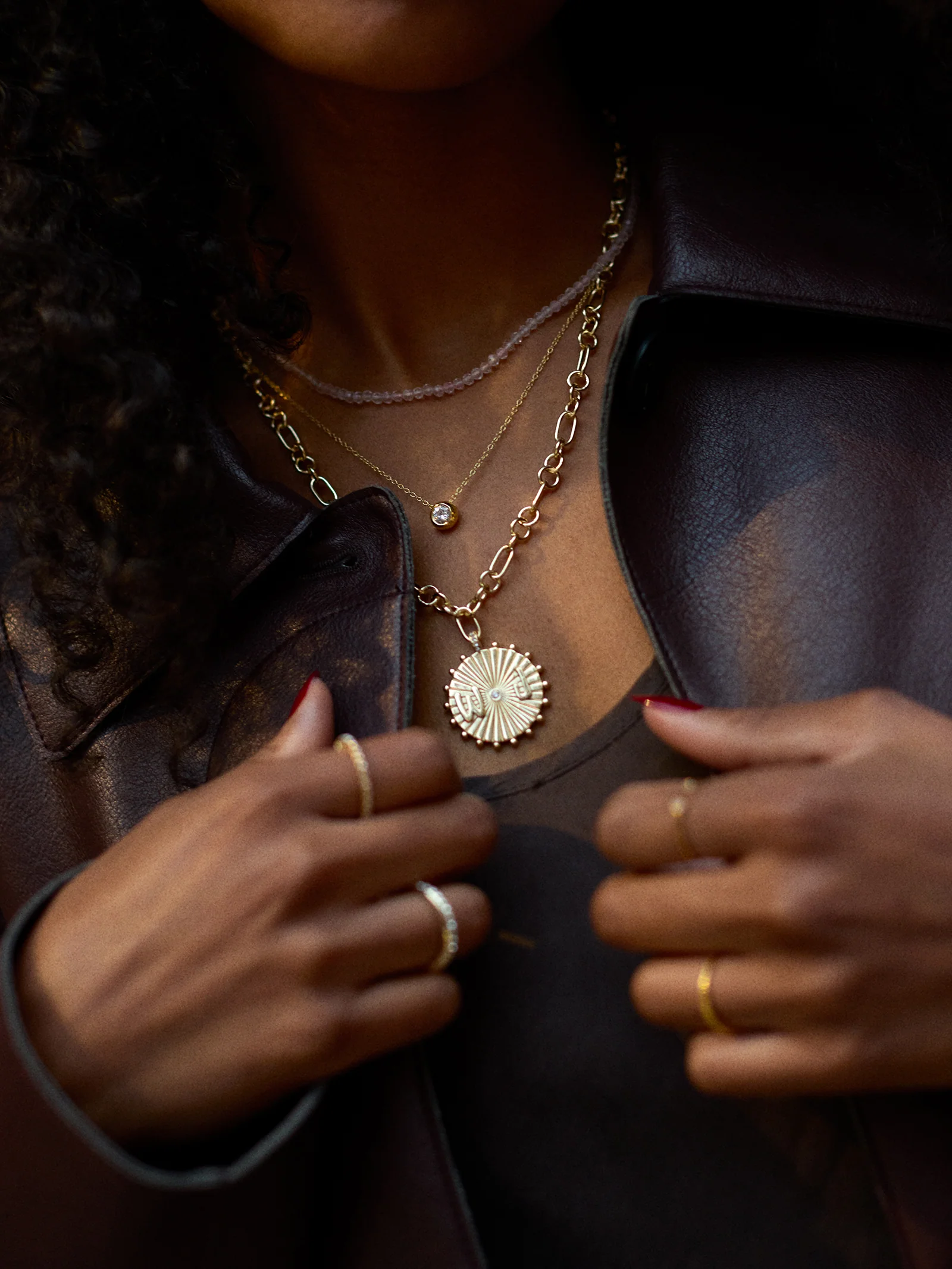 Initial Custom Medallion Necklace - Gold/Pavé - Image 2