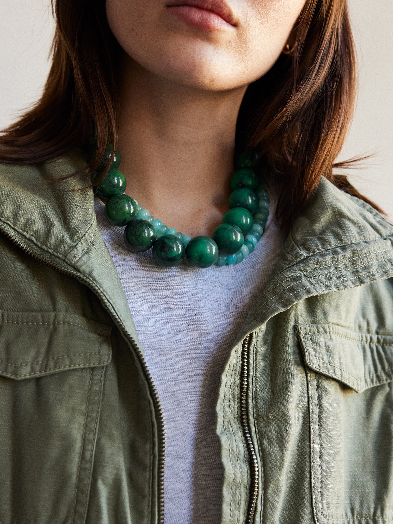 Jane Beaded Necklace - Smoky Malachite - Image 2