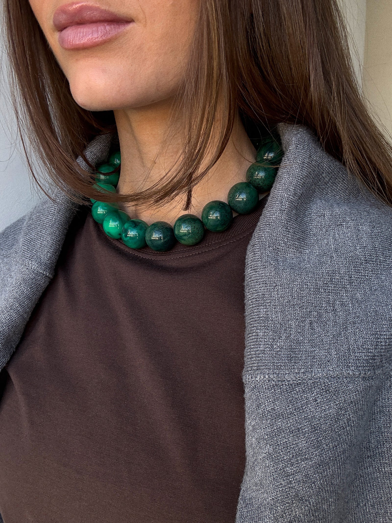 Jane Beaded Necklace - Striped Malachite - Image 2