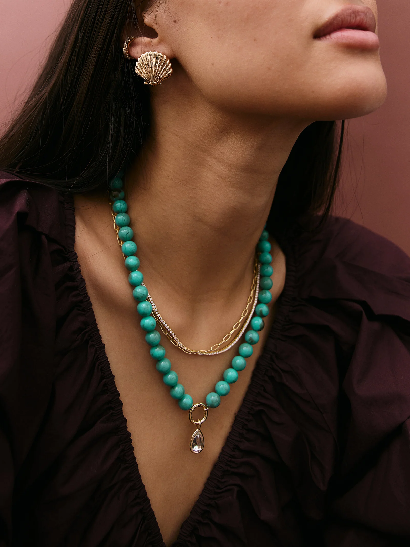 Janette Beaded Ring Necklace - Turquoise - Image 2