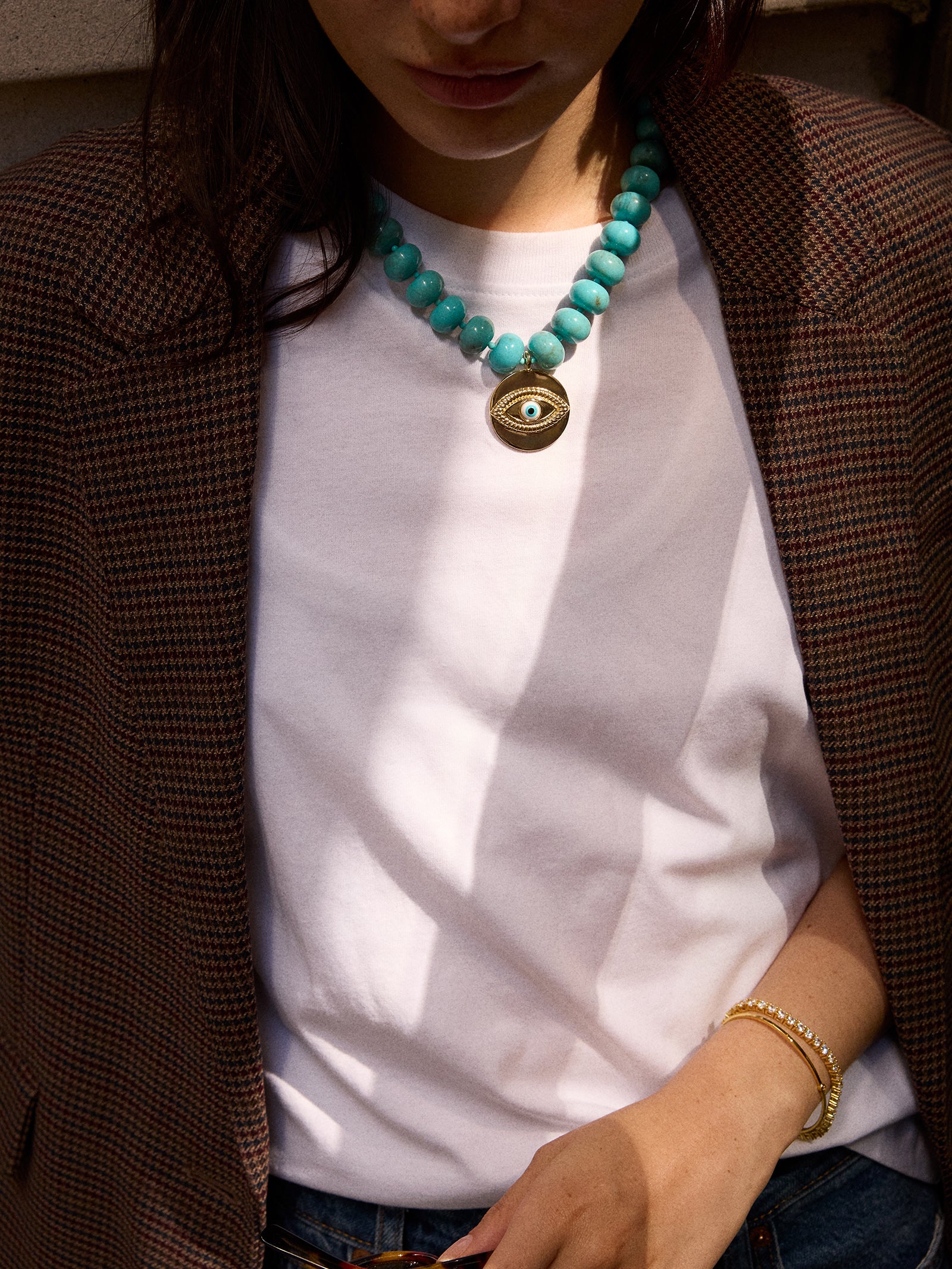 Joan Semi-Precious Evil Eye Necklace - Gold/Turquoise - Image 2
