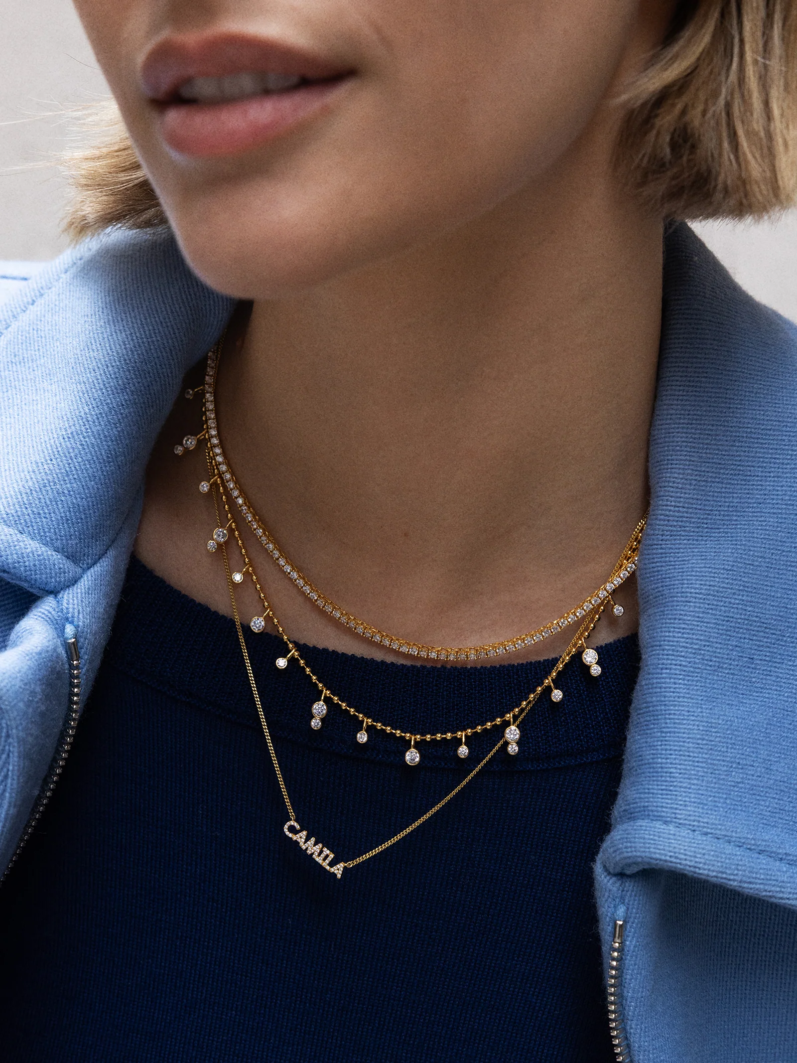 Joelle 18K Gold Crystal Necklace - Gold/Pavé - Image 2