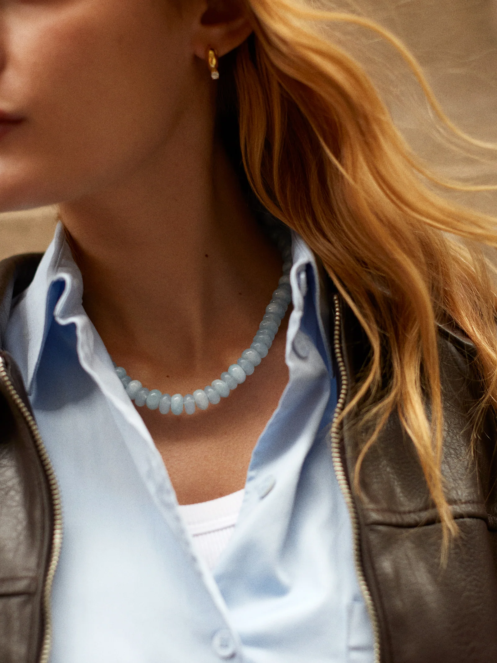 Joyce Semi-Precious Beaded Necklace - Blue Lace Agate - Image 2