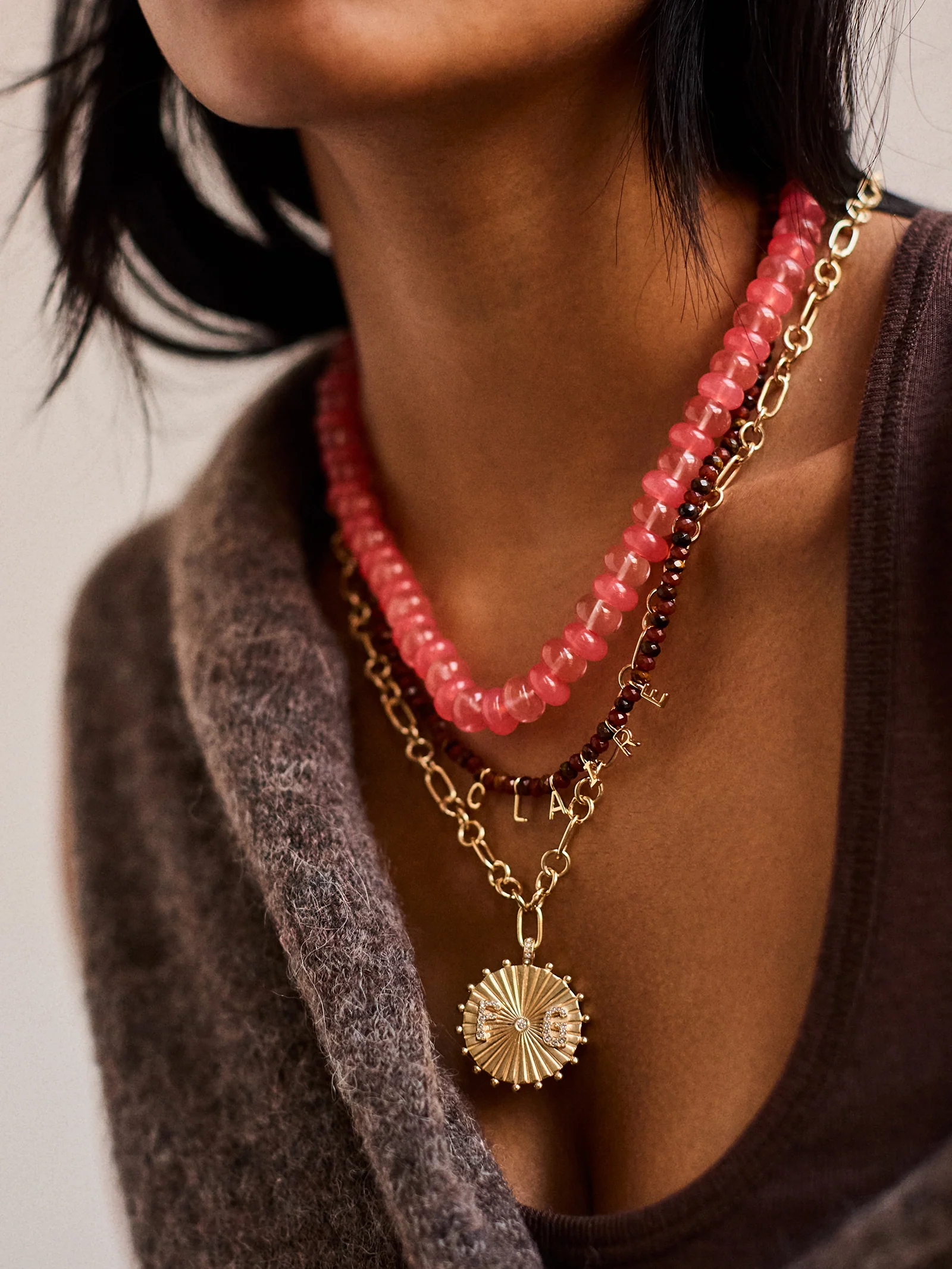 Joyce Semi-Precious Beaded Necklace - Cherry Quartz - Image 2