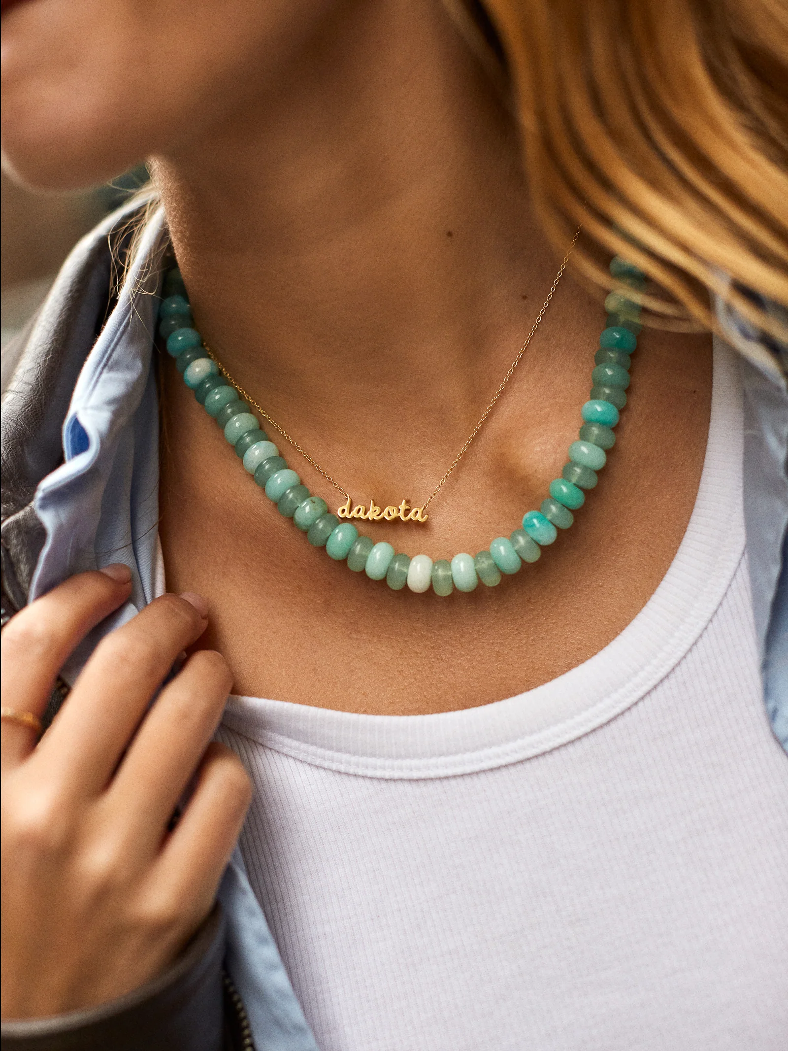 Joyce Semi-Precious Beaded Necklace - Turquoise - Image 2