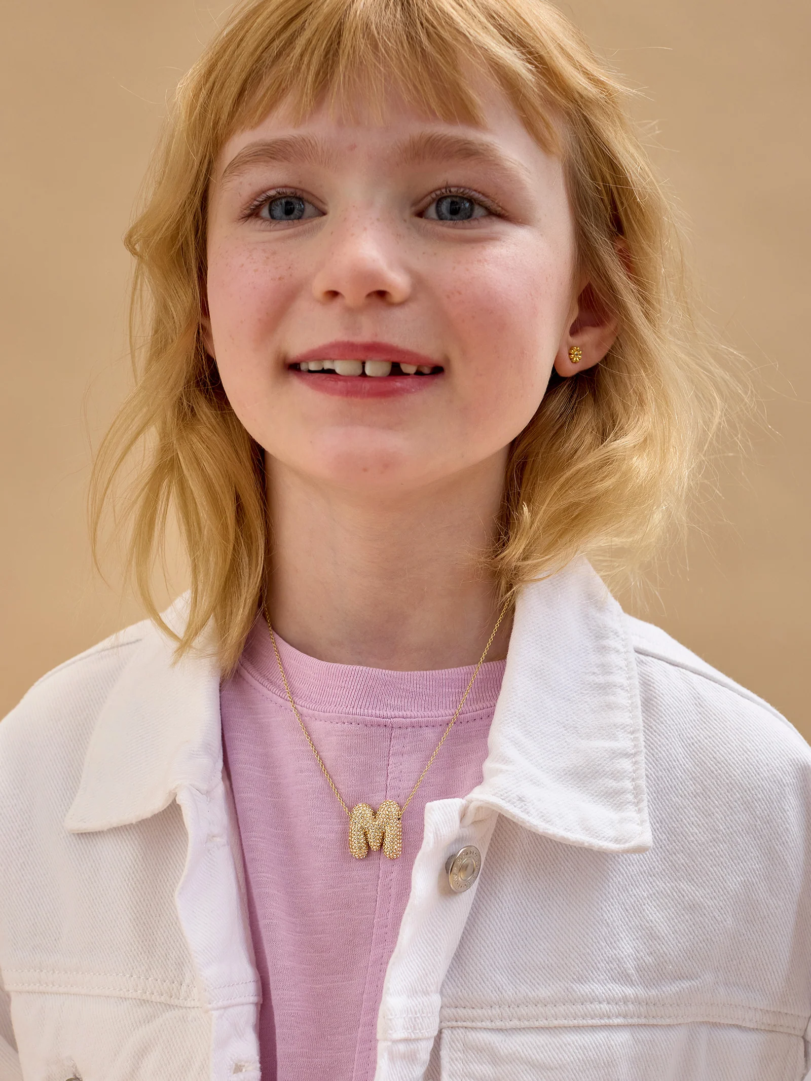 Kids’ Bubble Initial Necklace - Gold/Pavé - Image 2