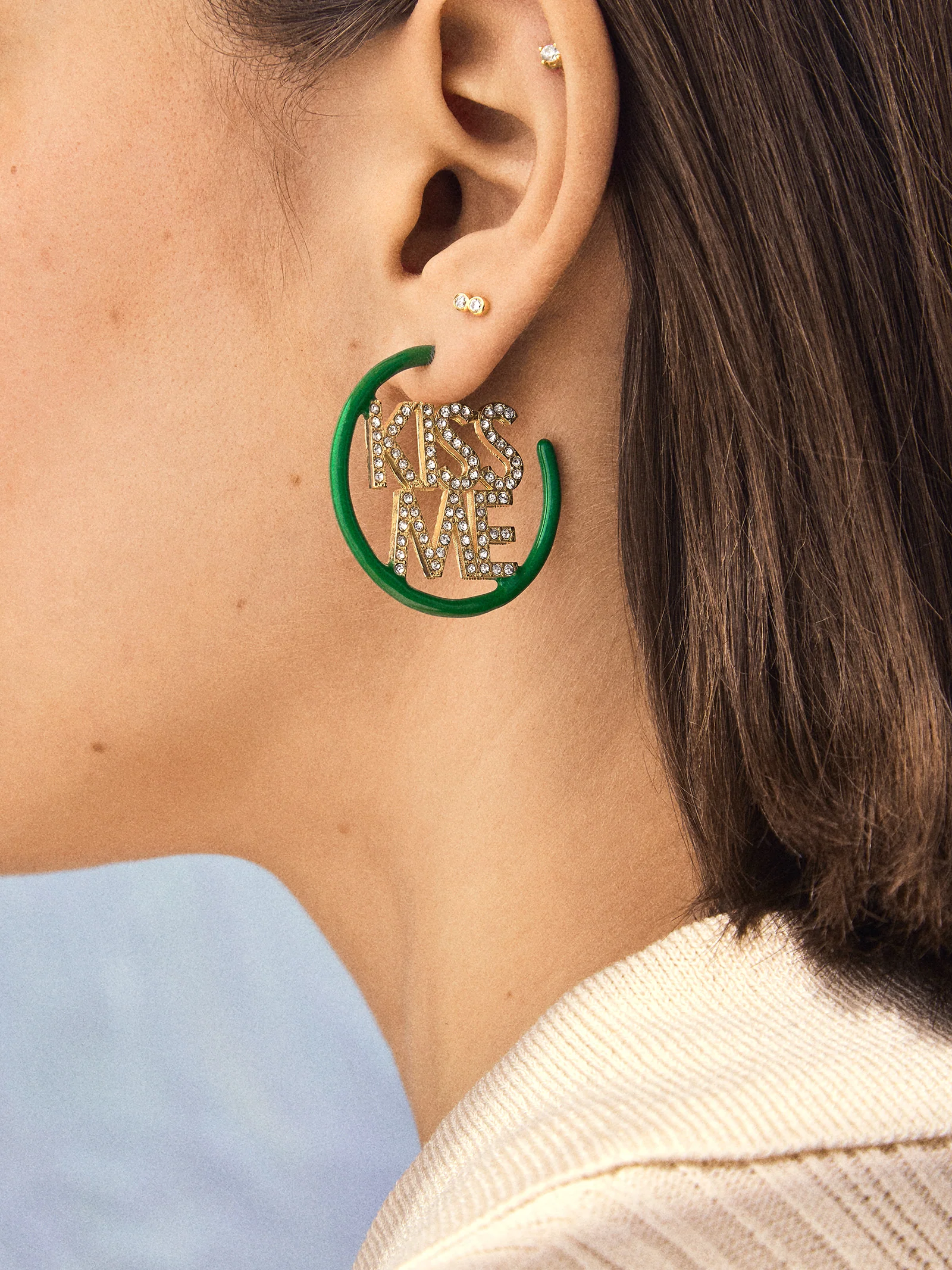 Kiss Me I'm Irish Earrings - Green/Gold - Image 2