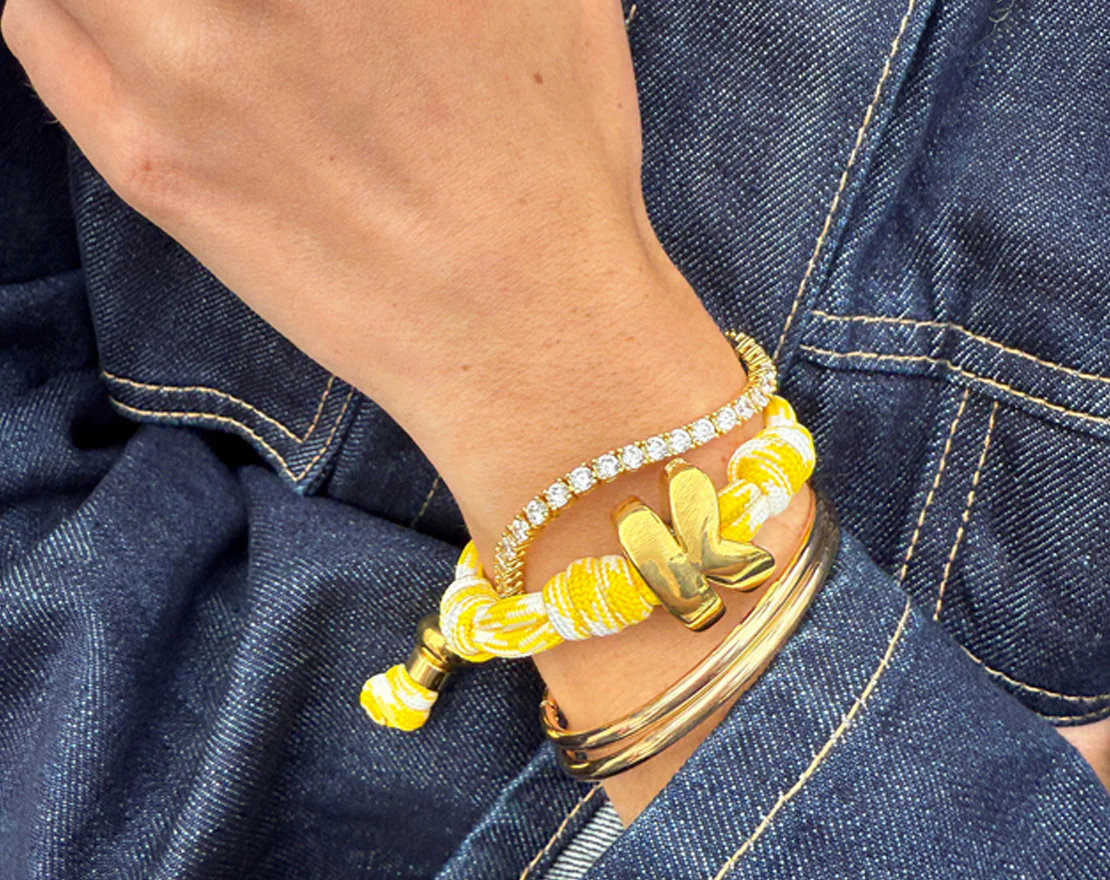 Knotty Initial Custom Bracelet - Bright Yellow Single Letter - Image 4