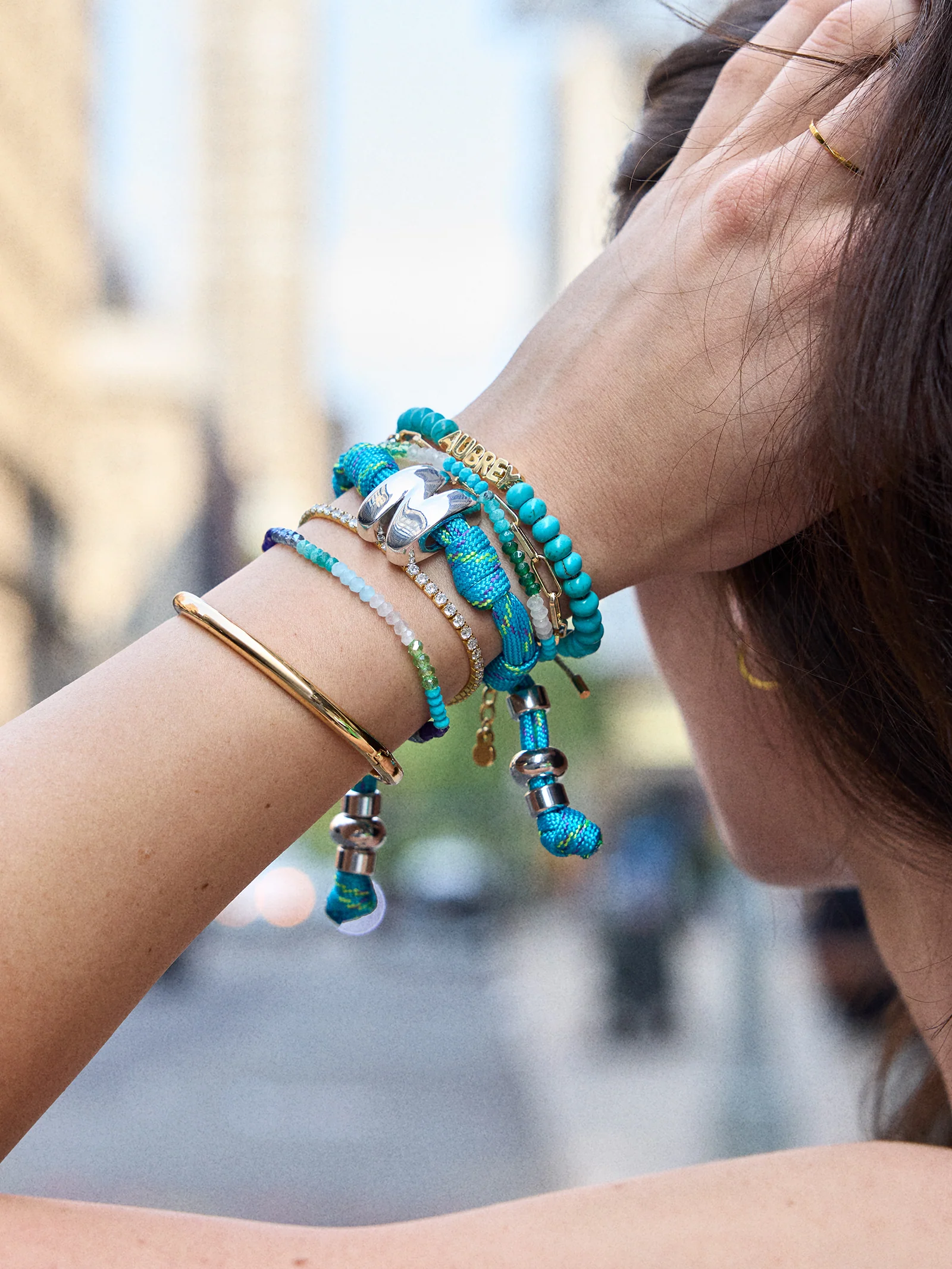 Knotty Initial Custom Bracelet - Aqua Double Letters - Image 2