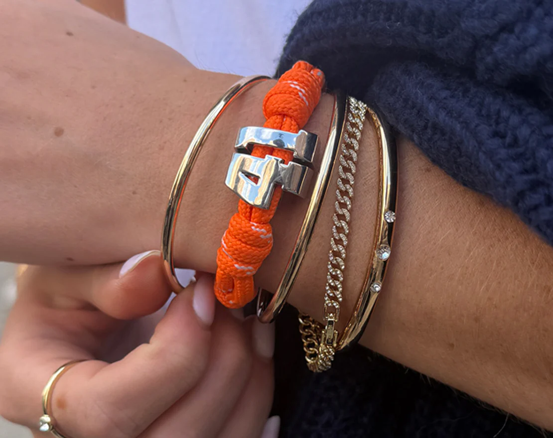 Knotty Varsity Number Custom Bracelet - Tangerine Single Digit - Image 4