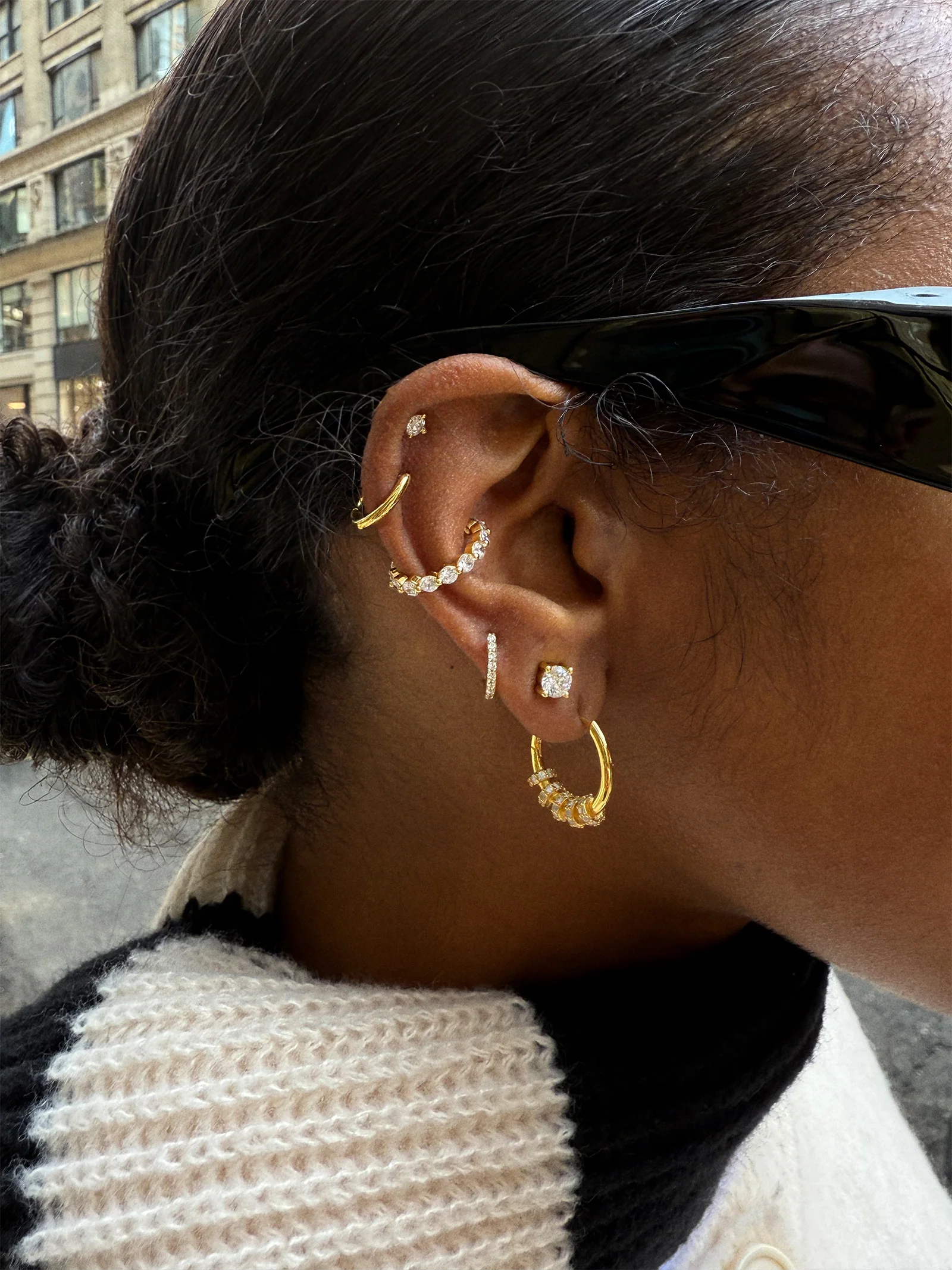 Lila 18K Gold Hoop Earrings - Gold/Pavé - Image 2