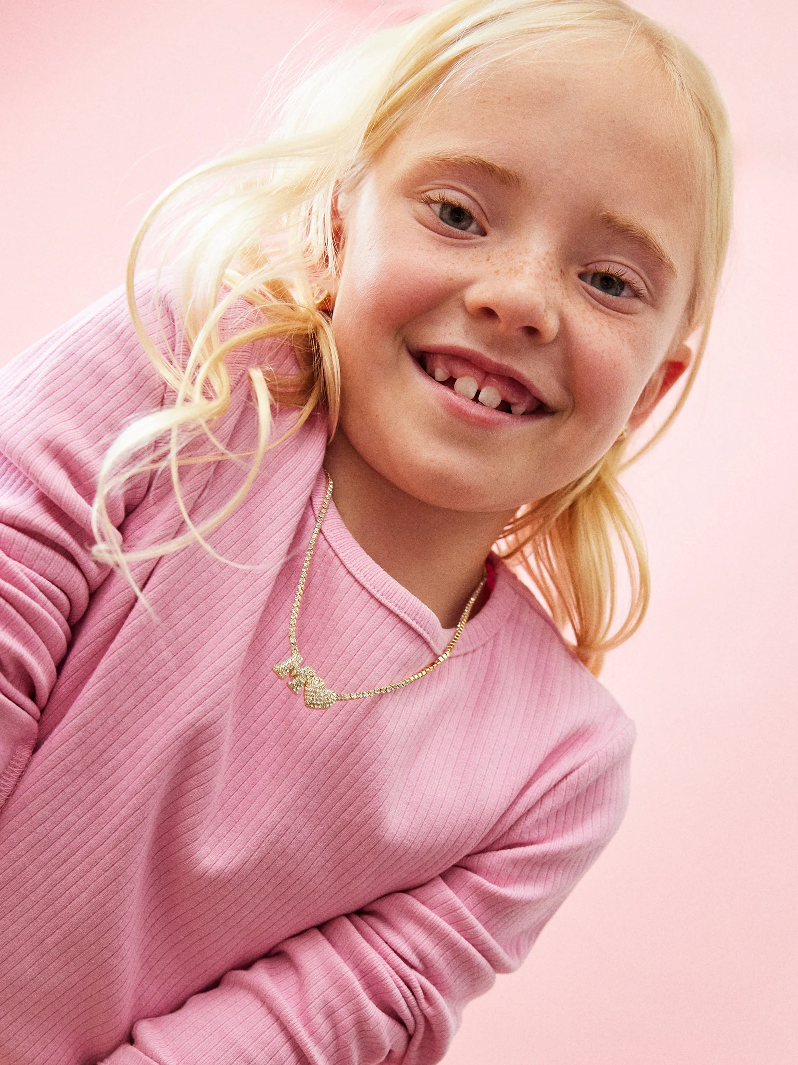 Love Letter Kids' Initial Tennis Necklace - Gold/Pavé - Image 24