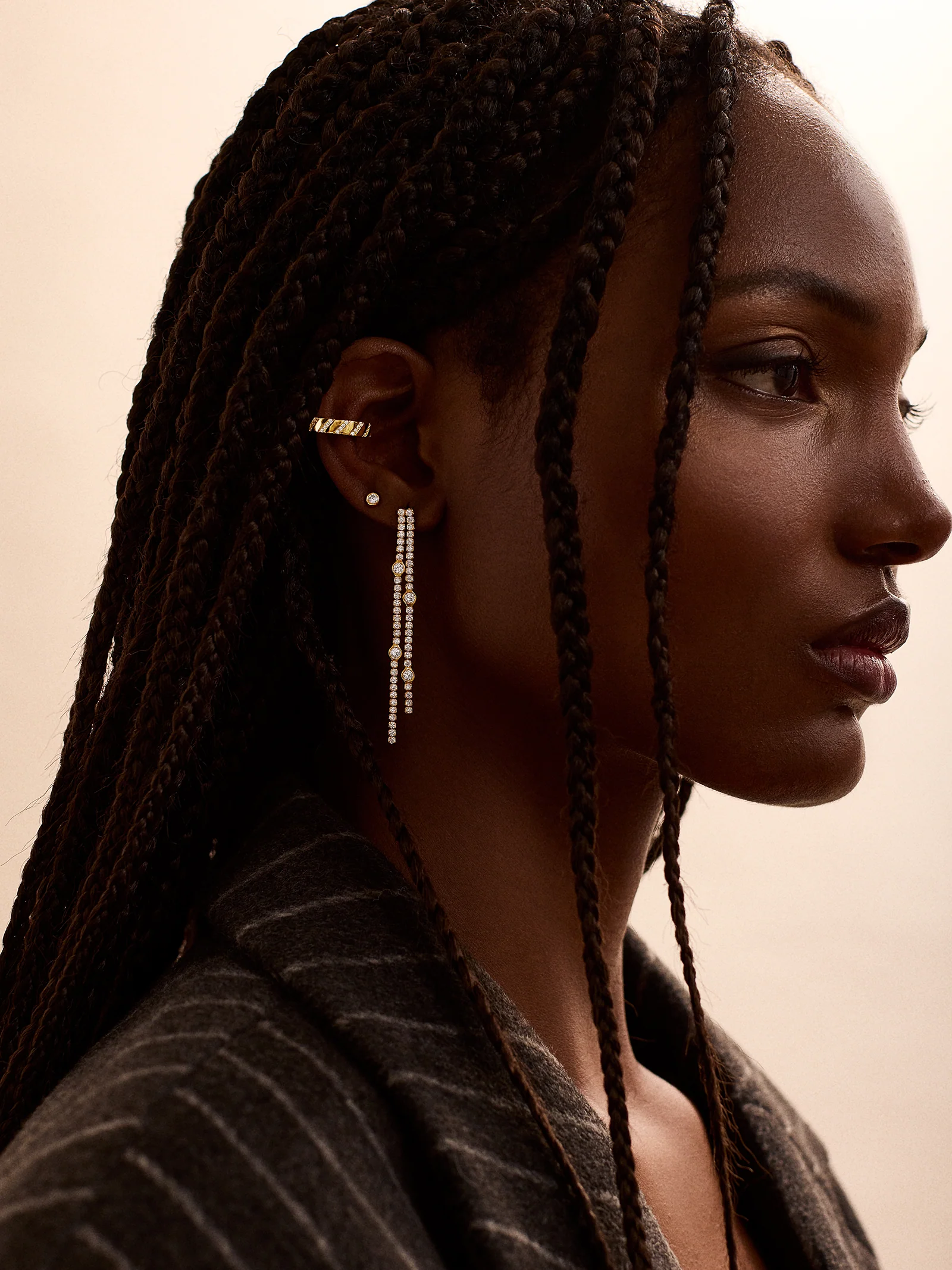 Lyanna 18K Gold Drop Earrings - Gold/Pavé - Image 2