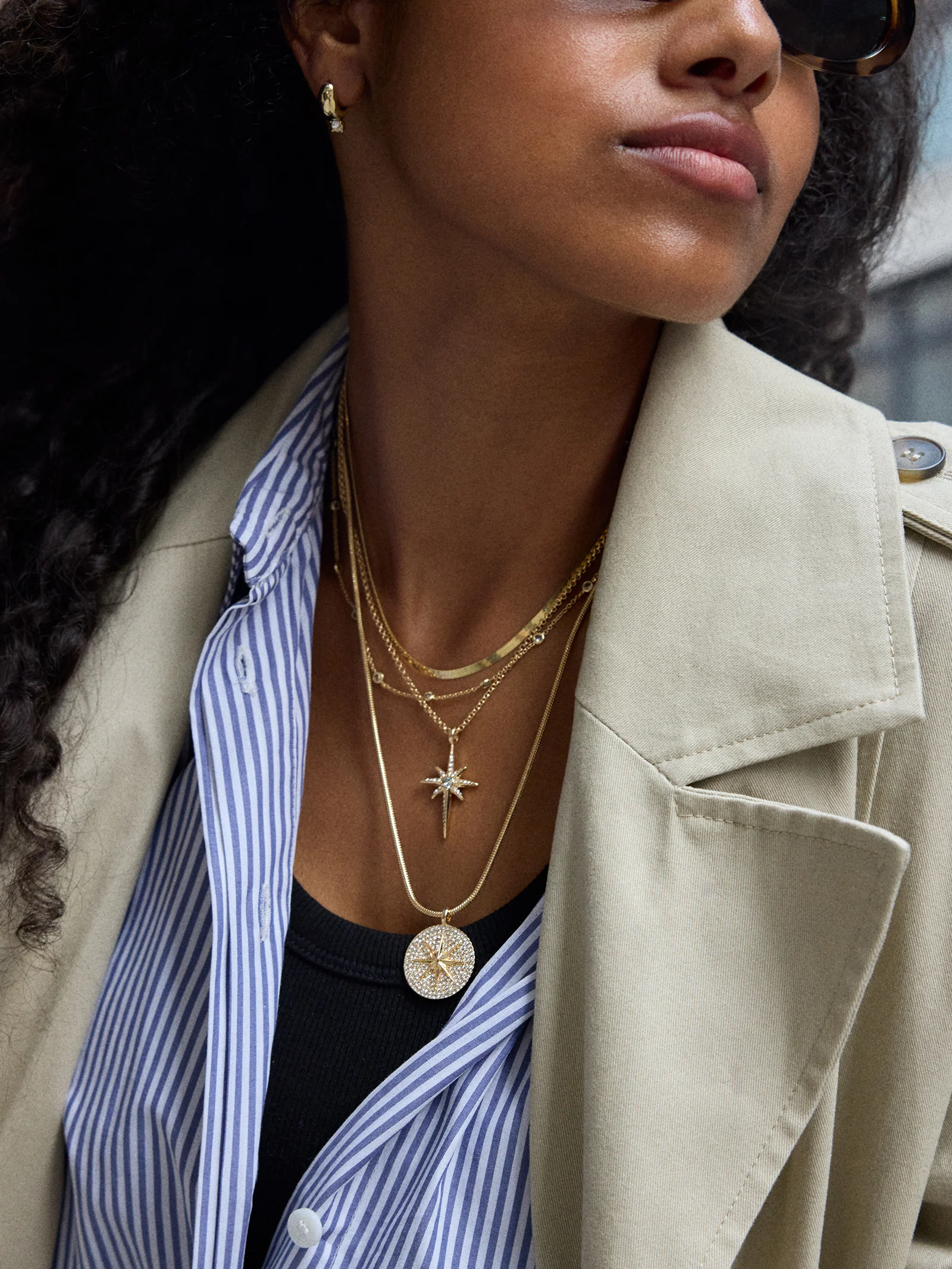 Lyra Celestial Layered Necklace - Gold/Pavé - Image 2