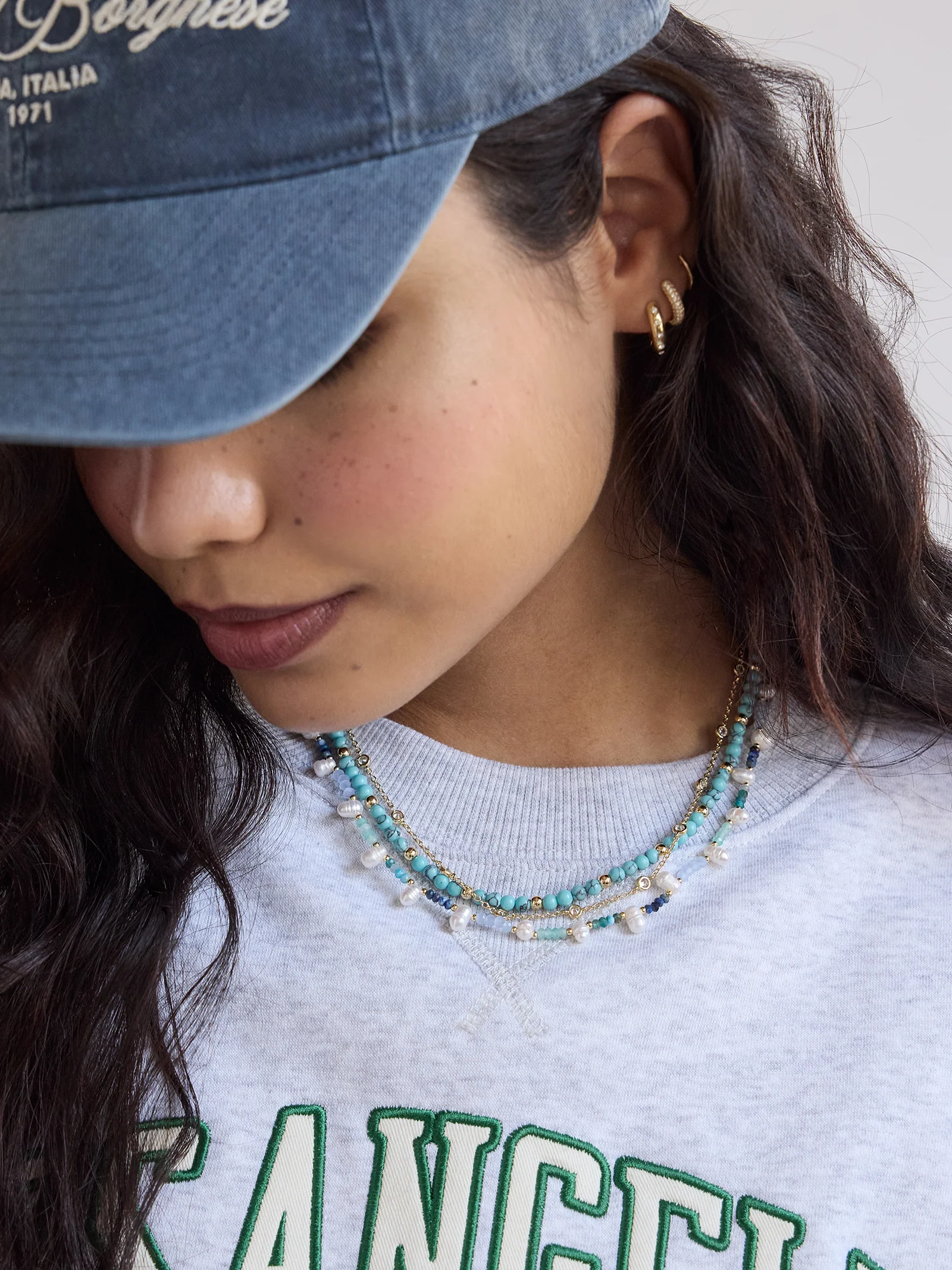 Rowan Semi-Precious Layered Necklace - Gold/Blue - Image 4