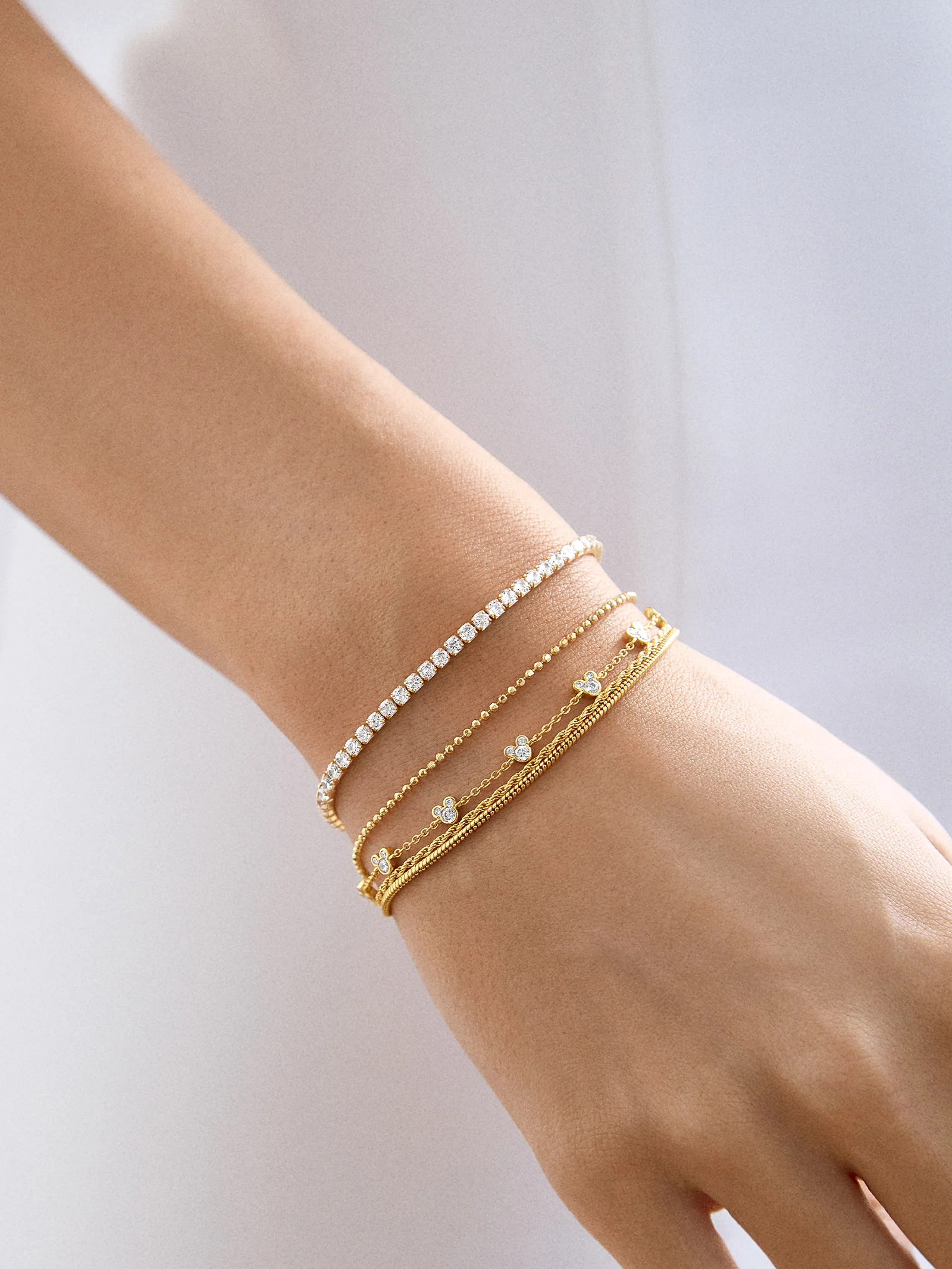 Mickey Mouse Disney 18K Gold Plated Sterling Silver Layered Bracelet - Gold/Pavé - Image 2