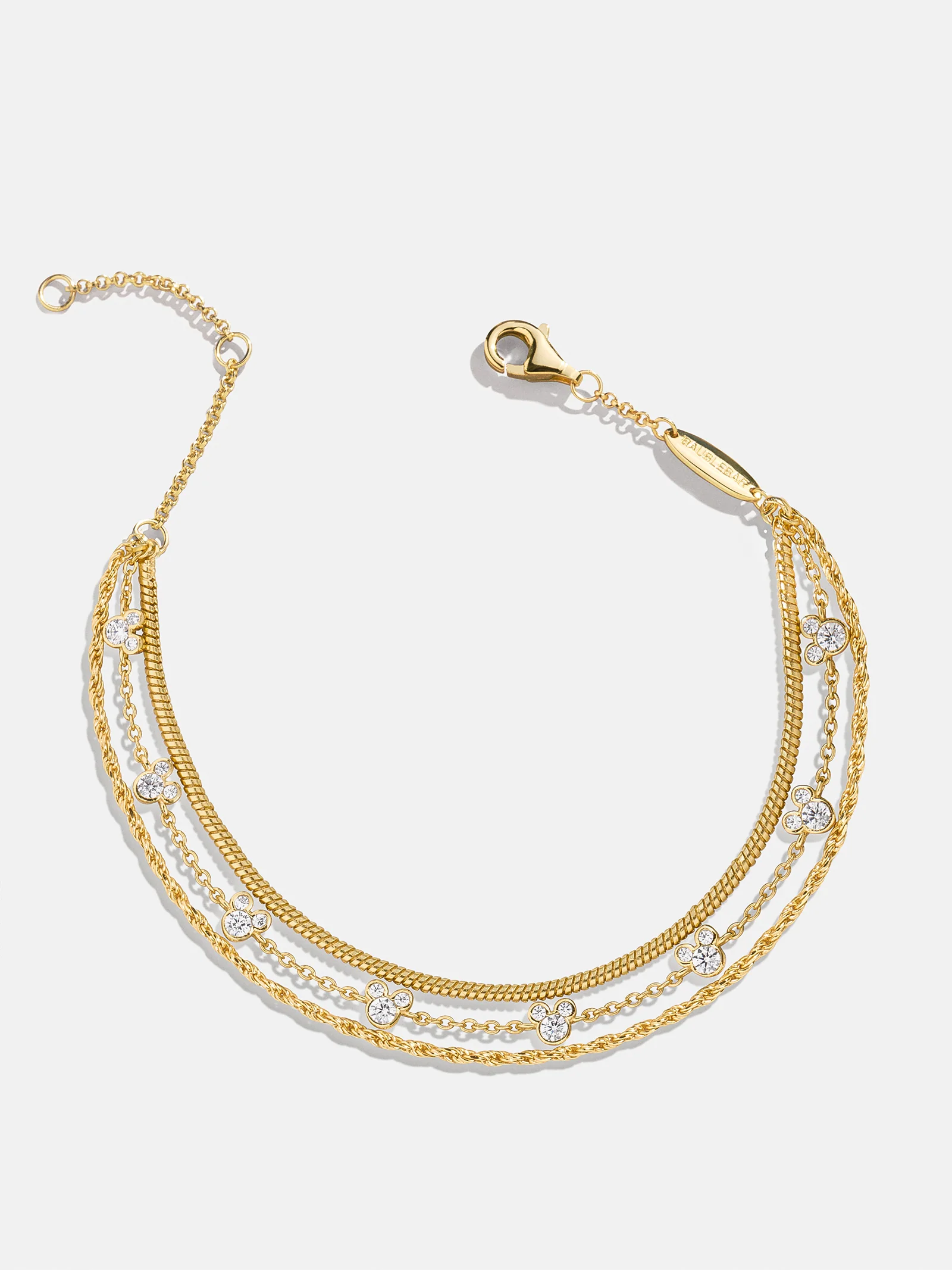 Mickey Mouse Disney 18K Gold Plated Sterling Silver Layered Bracelet - Gold/Pavé - Image 3