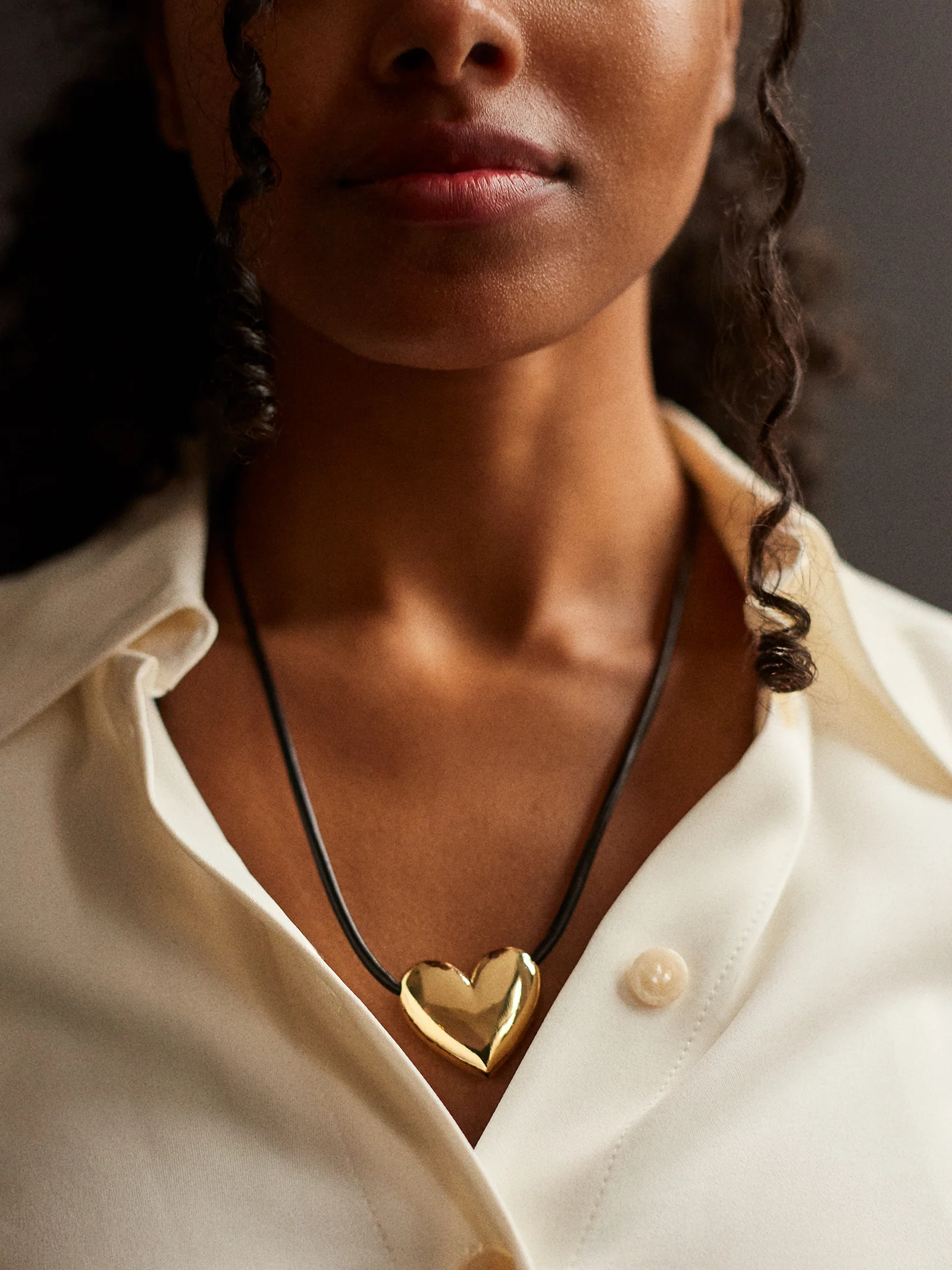 Millie Bubble Heart Cord Necklace - Gold - Image 2