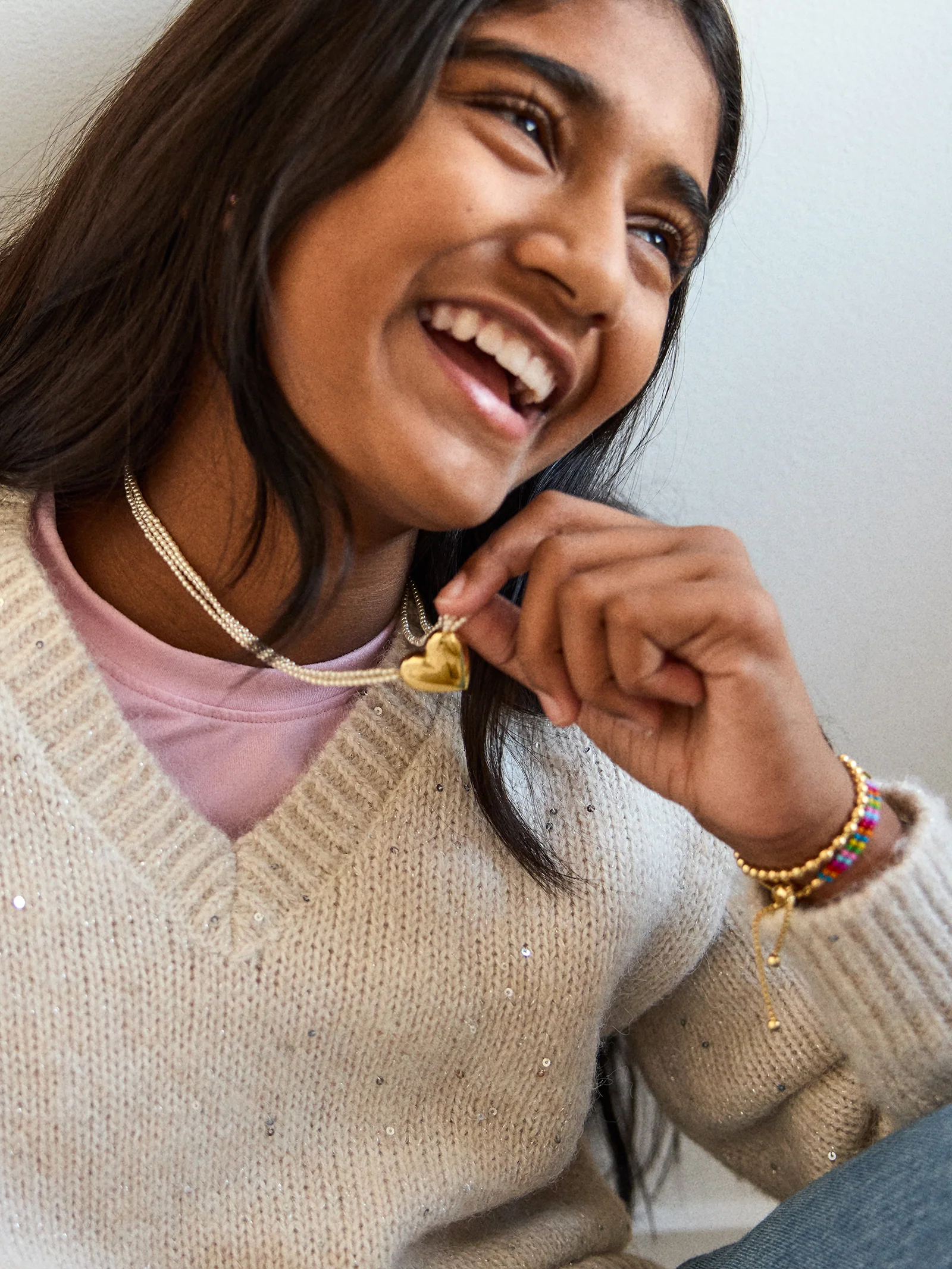 Millie Kids' Bubble Heart Necklace - Gold/Pearl - Image 2