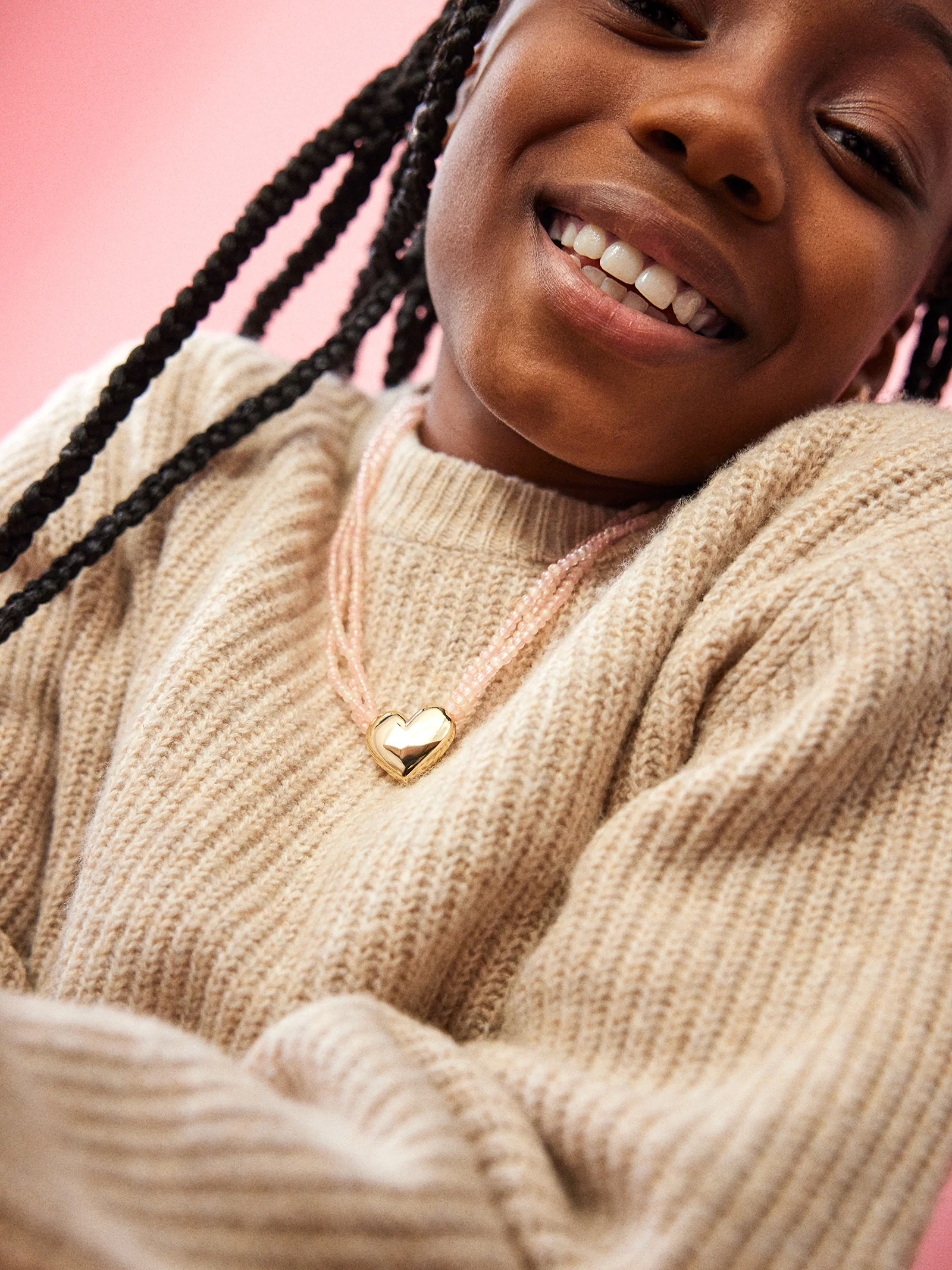Millie Kids' Bubble Heart Necklace - Gold/Pink - Image 2
