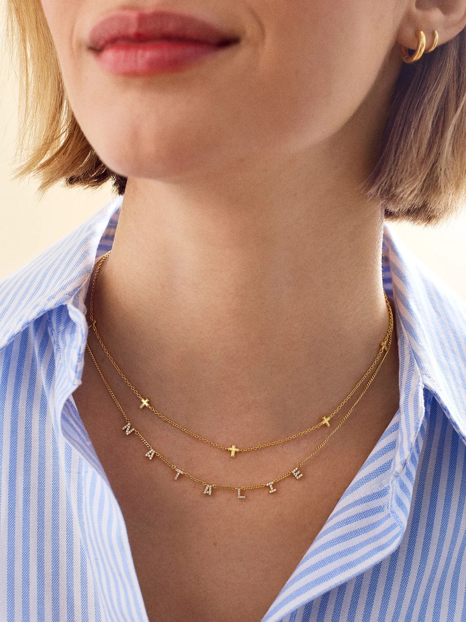 Mini 14K Gold Spaced Letter Custom Name Necklace - 14K Gold - Image 6