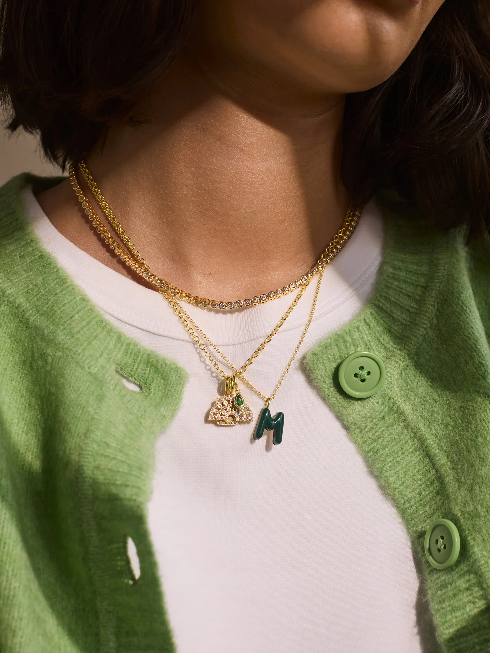 Mini Bubble Initial Enamel Necklace - Dark Green - Image 2