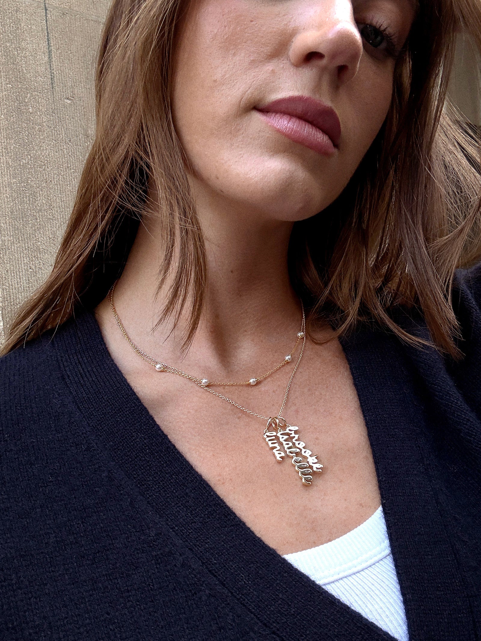 Mini Gold Script Cluster Custom Nameplate Necklace - 3 Names - Image 2