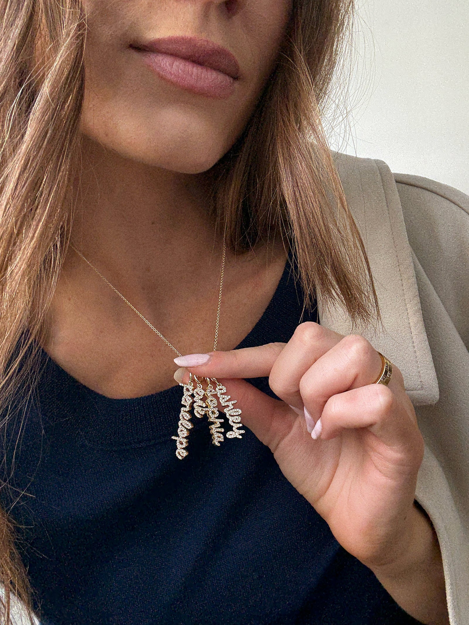 Mini Pavé Script Cluster Custom Nameplate Necklace - 4 Names - Image 2