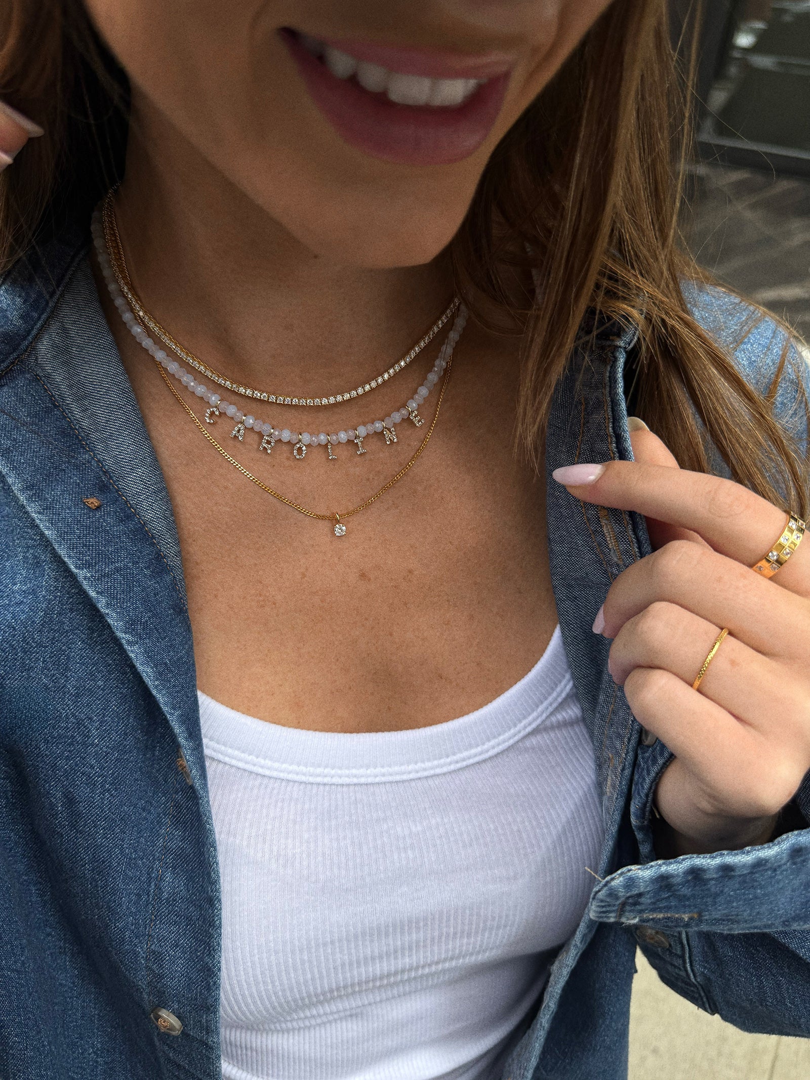 Mini Semi-Precious Custom Necklace - White Opal - Image 5