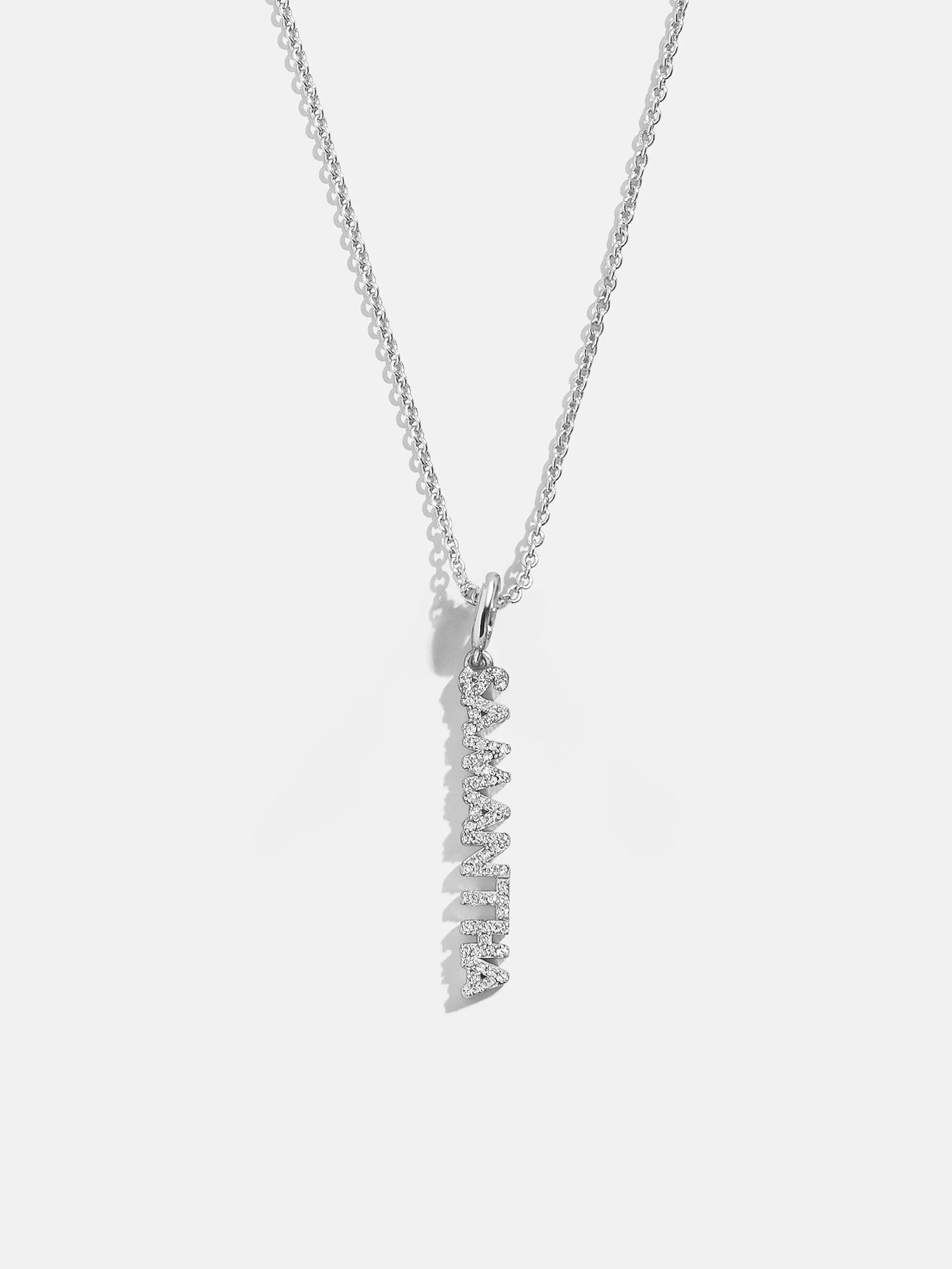 Mini Silver Pavé Block Cluster Custom Nameplate Necklace - 1 Name - Image 3