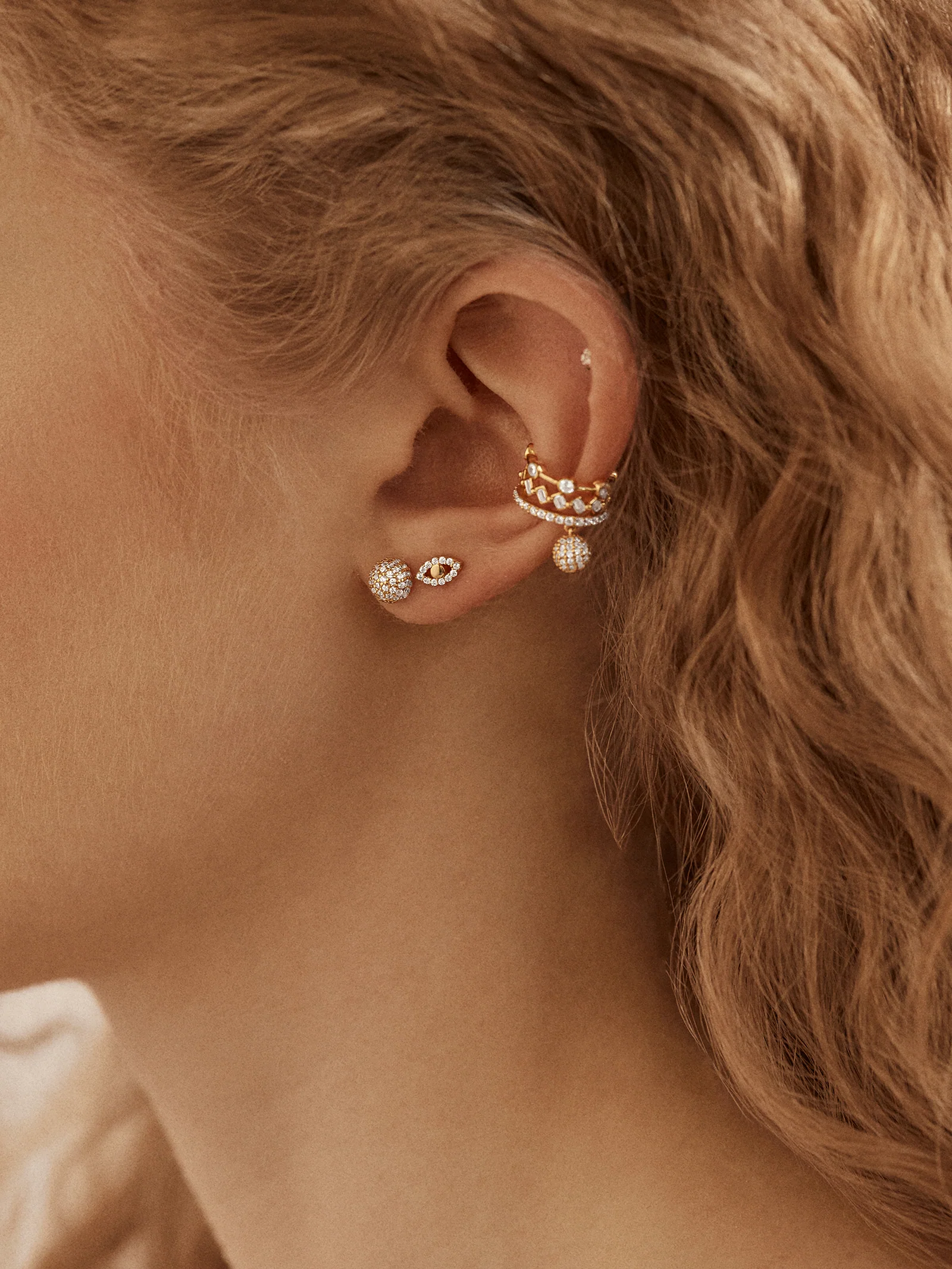 Simone 18K Gold Ear Cuff - Gold/Pavé - Image 2