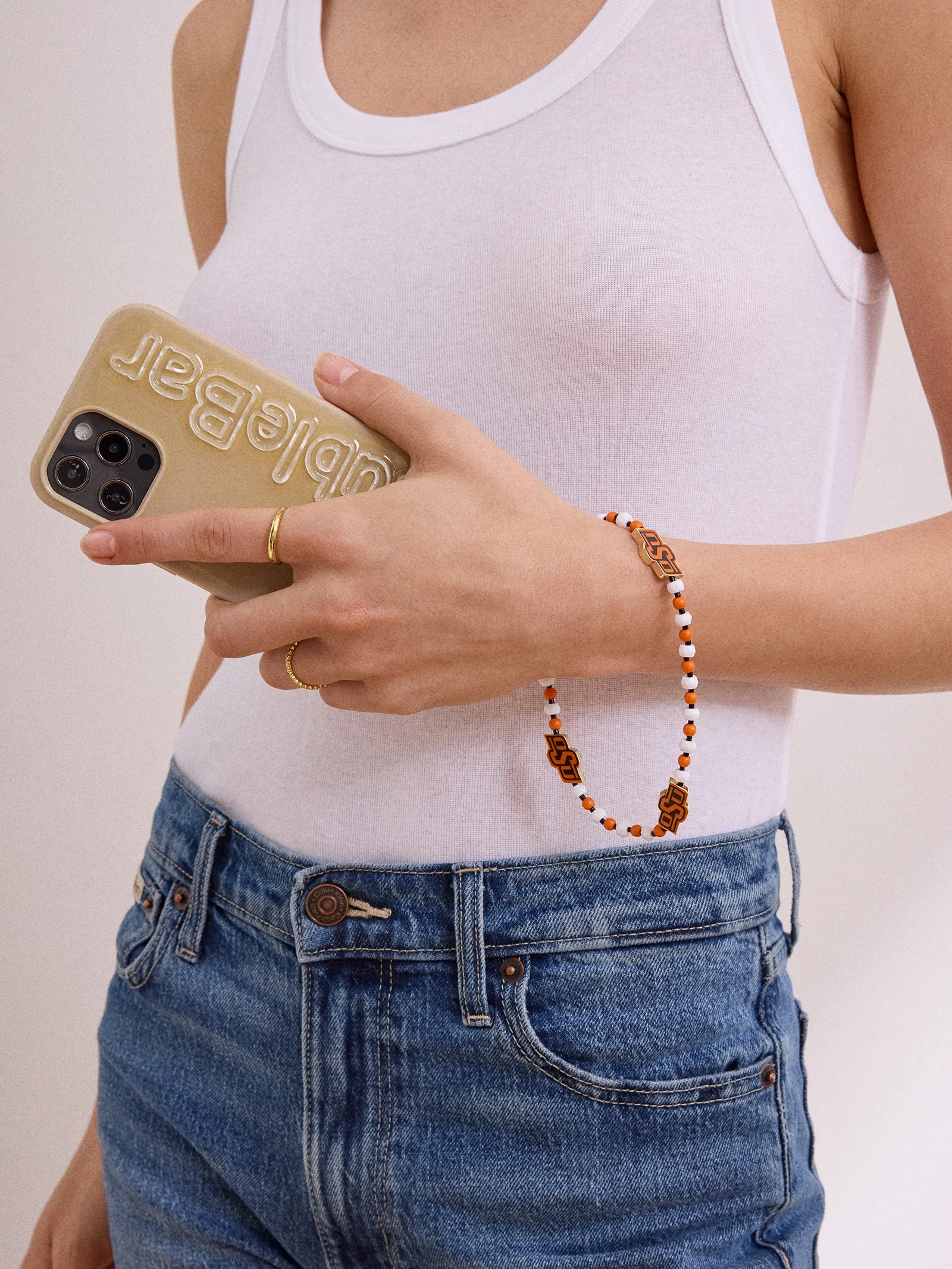 Oklahoma State University Beaded Phone Charm - Oklahoma State University - Image 2