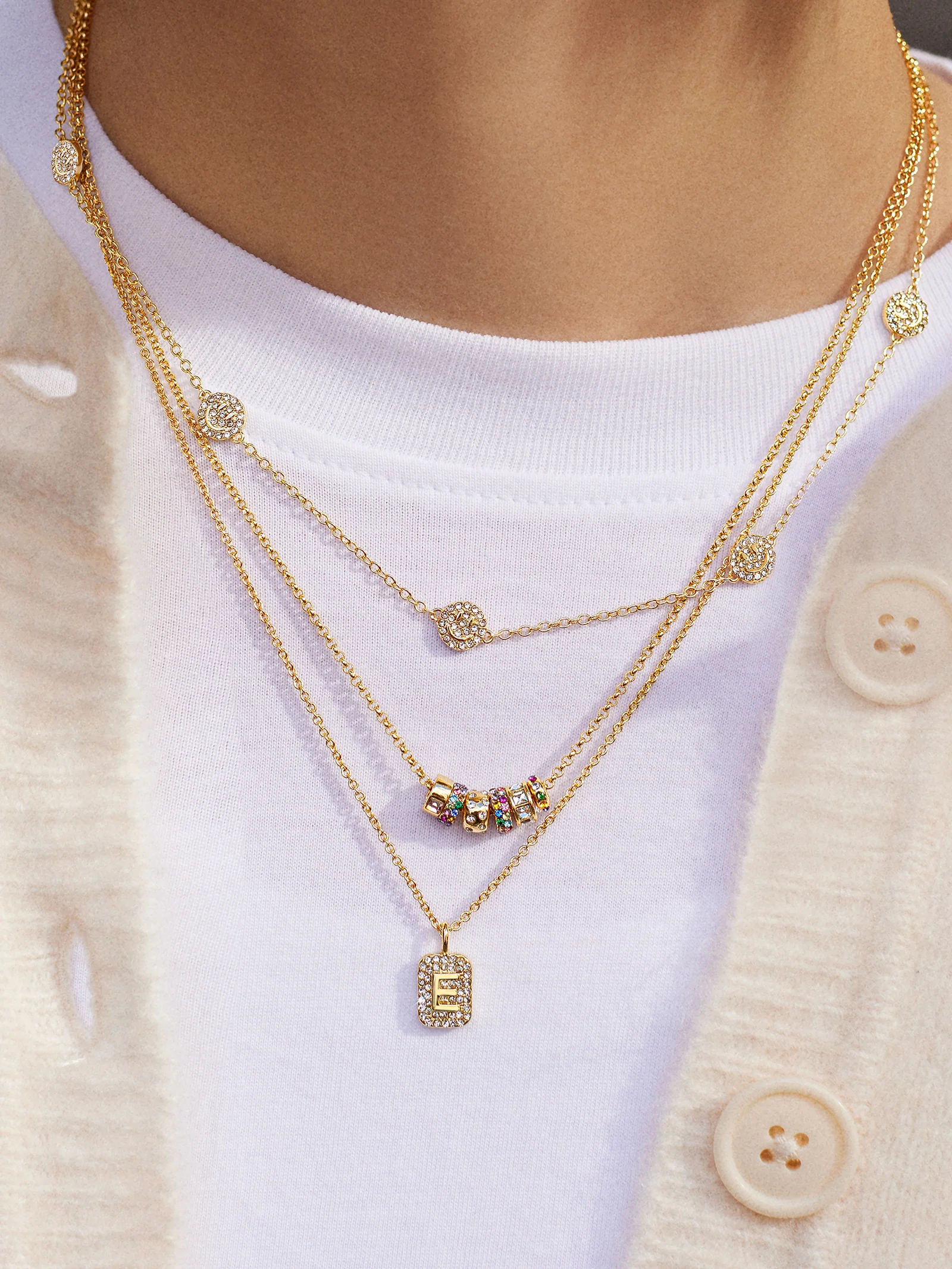 Tina Block Initial Necklace - Gold/Pavé - Image 29