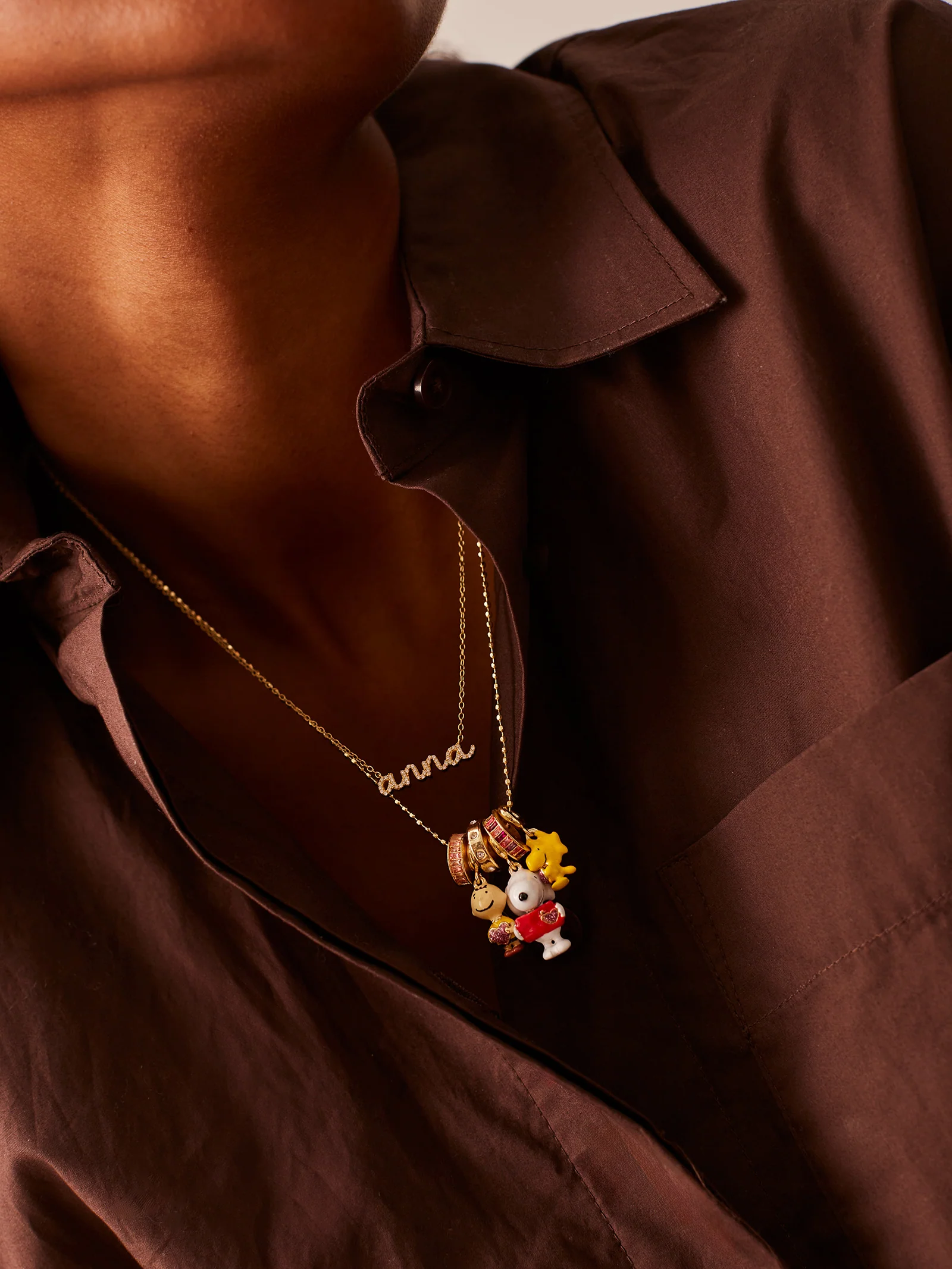Peanuts Charm Necklace - Gold/Pavé - Image 2