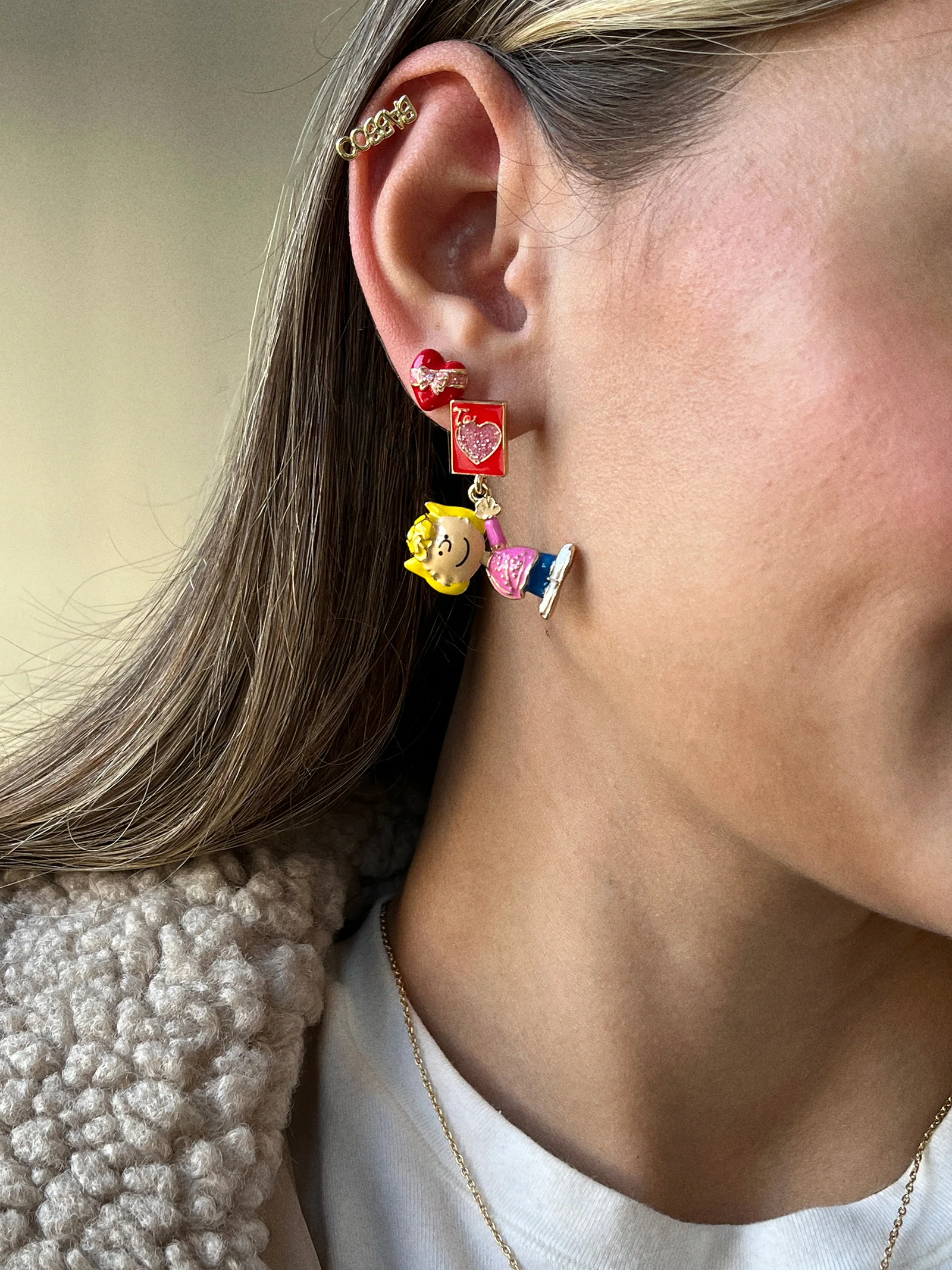 Peanuts Valentine’s Day Earring Set - Red/Pink - Image 2