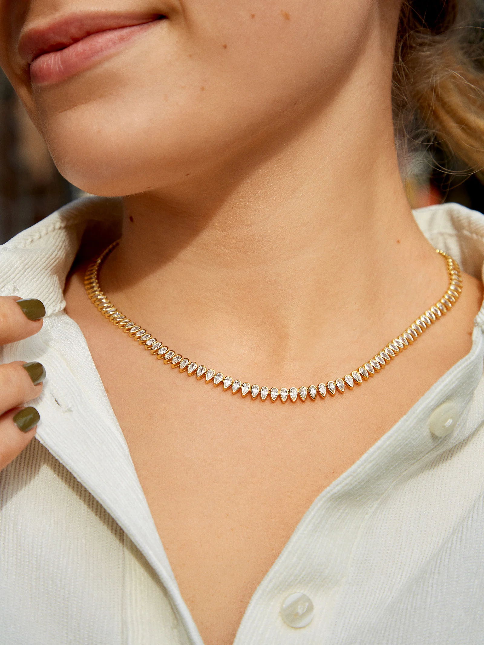 Julia 18K Gold Adjustable Tennis Necklace - Gold/Pavé - Image 2
