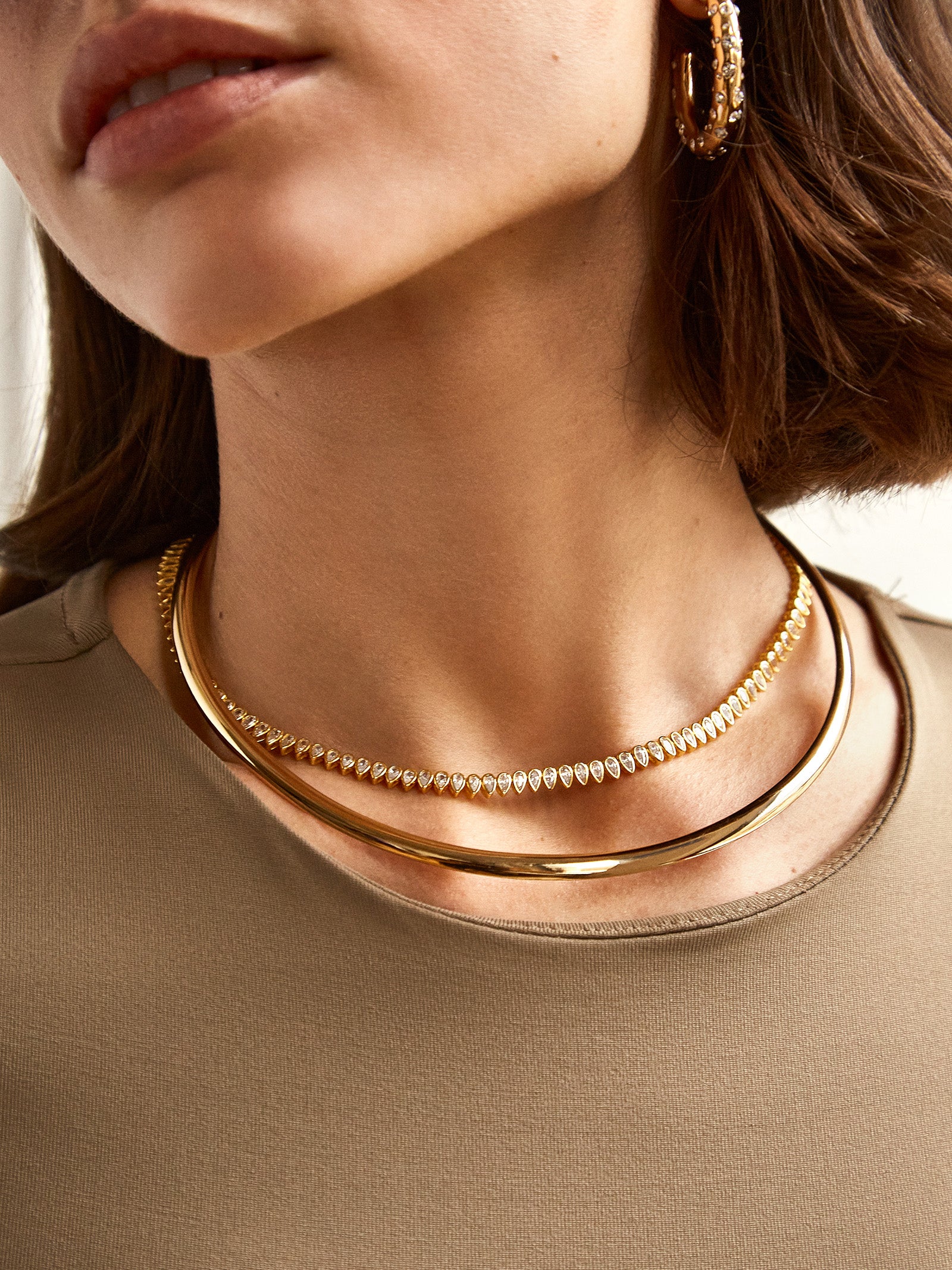 Julia 18K Gold Adjustable Tennis Necklace - Gold/Pavé - Image 9