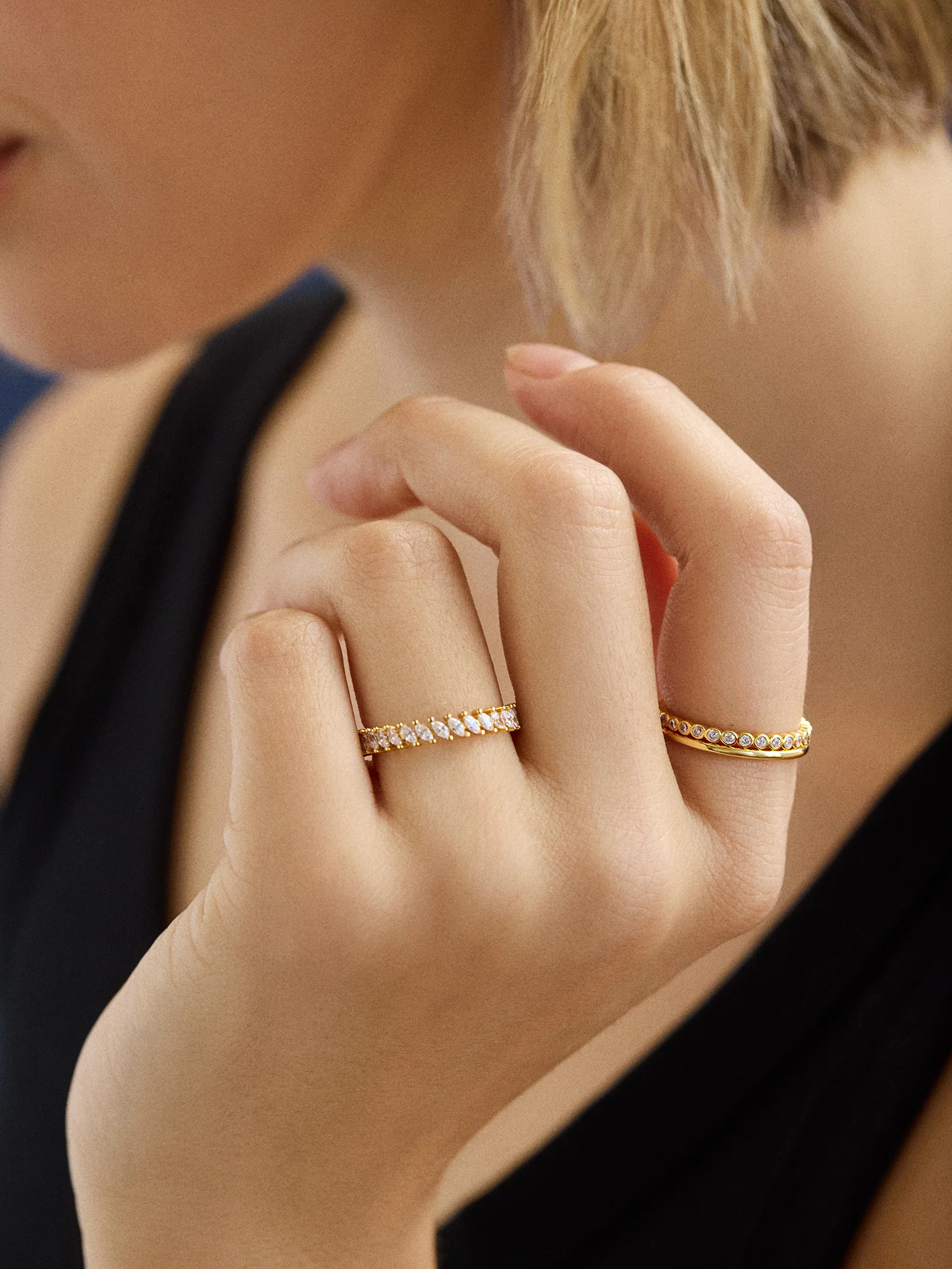 18K Gold Willow Ring Set - Gold/Pavé - Image 2